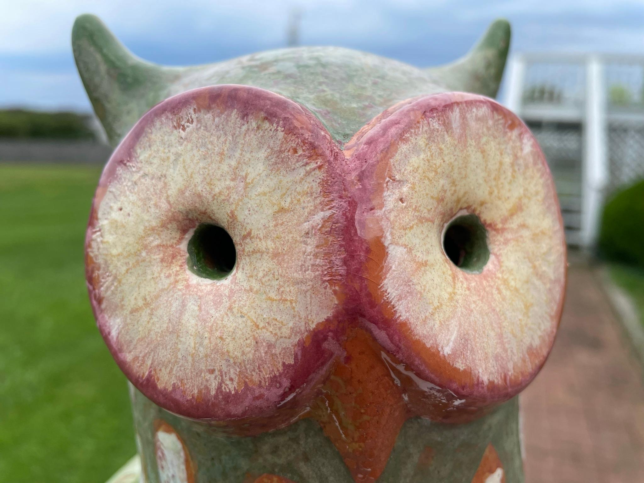 Ceramic Spotted Owl Big Sculpture Hand-Painted by Eva Fritz-Lindner
