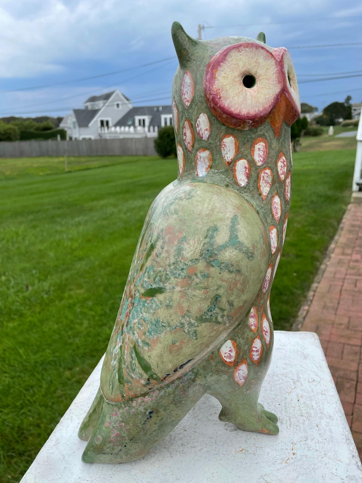 Spotted Owl Big Sculpture Hand-Painted by Eva Fritz-Lindner 1