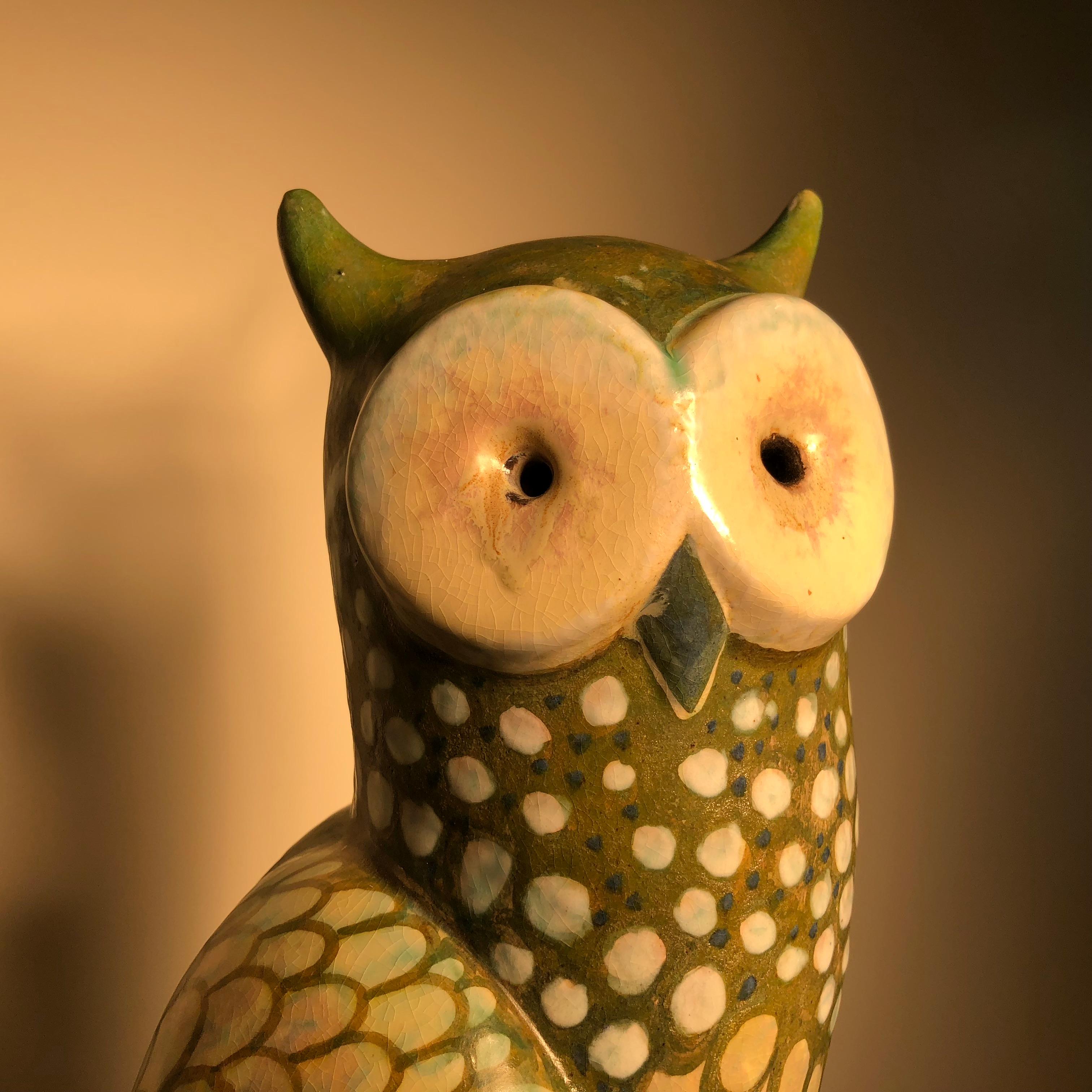 Spotted Owl Tall Master Work Sculpture Hand-Painted by Eva Fritz-Lindner 2