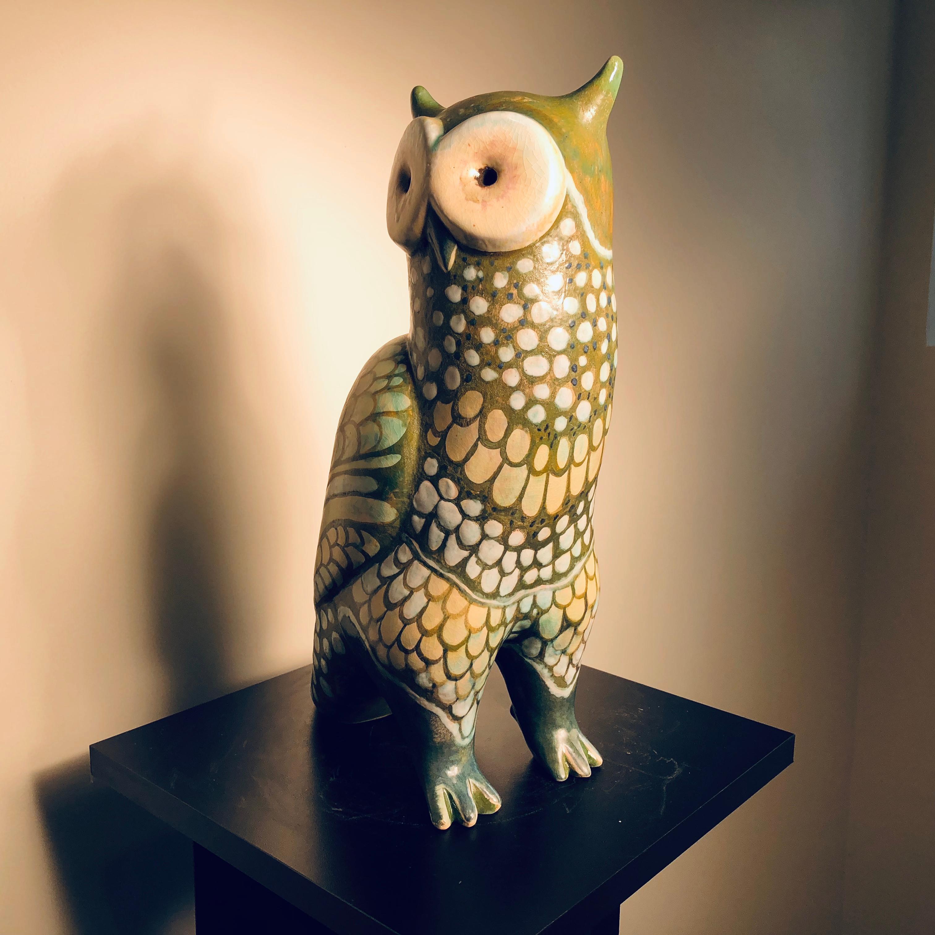 Hand-Crafted Spotted Owl Tall Master Work Sculpture Hand-Painted by Eva Fritz-Lindner