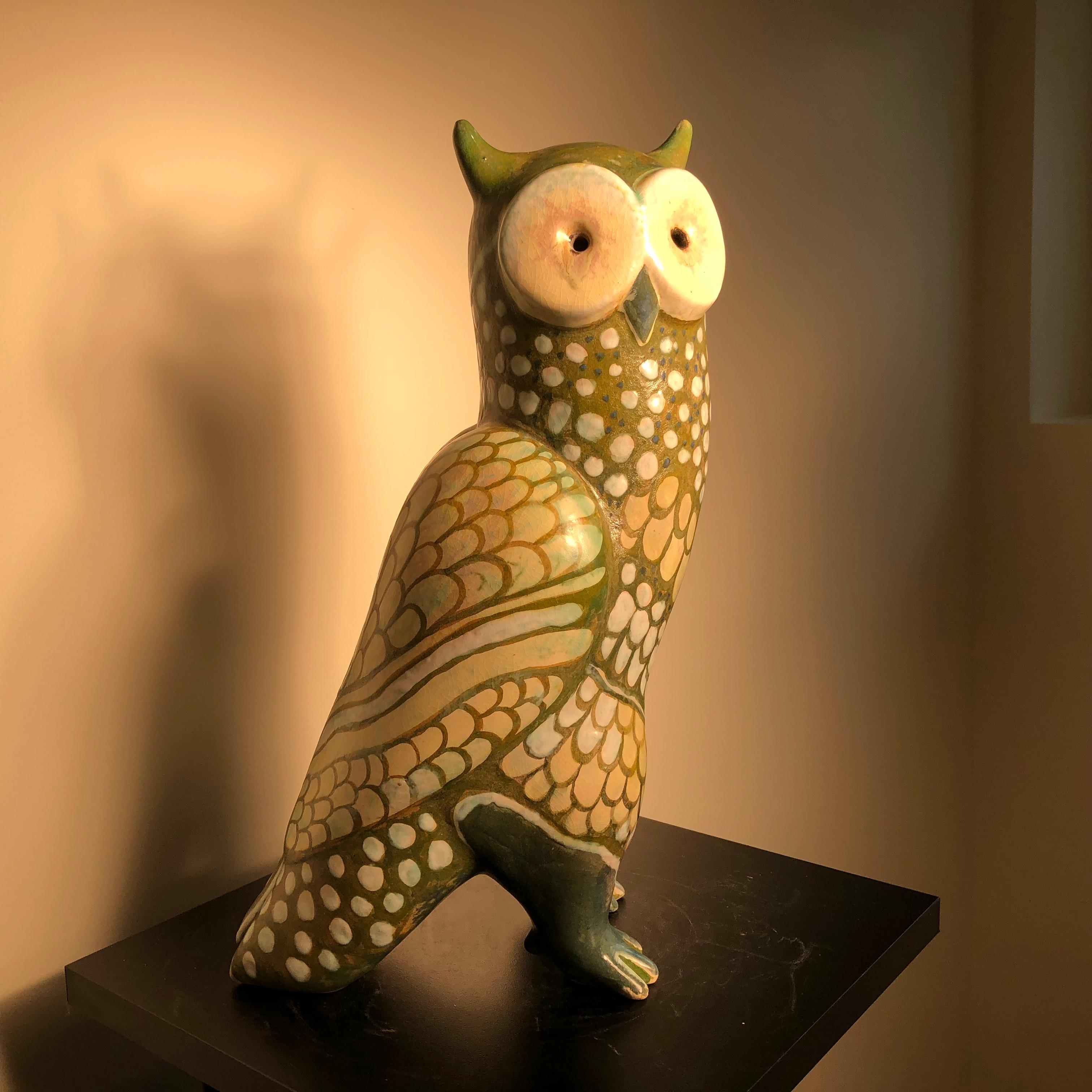 Spotted Owl Tall Master Work Sculpture Hand-Painted by Eva Fritz-Lindner 1