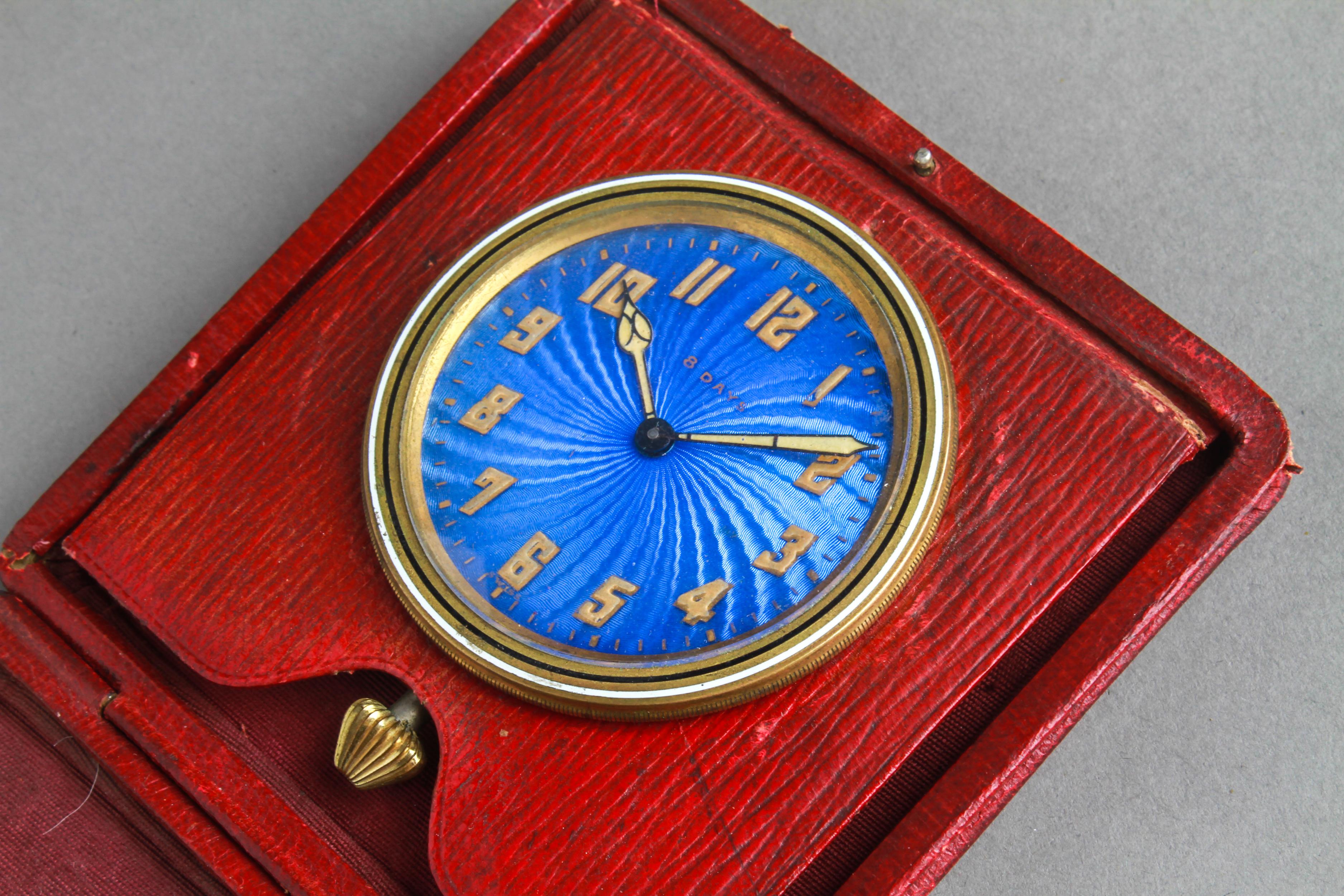 20th Century Sprague & Co. Swiss Guilloche Enamel Travel Clock