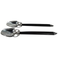 Spratling Mid-Century Modern Sterling Silver & Wood Salad Serving, Pair