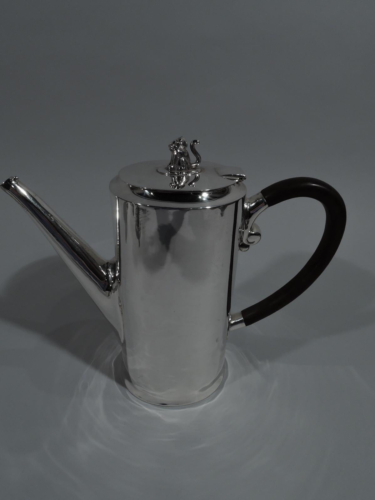 Modern Spratling Sterling Silver Coffee and Tea Set with Jaguar Finials For Sale