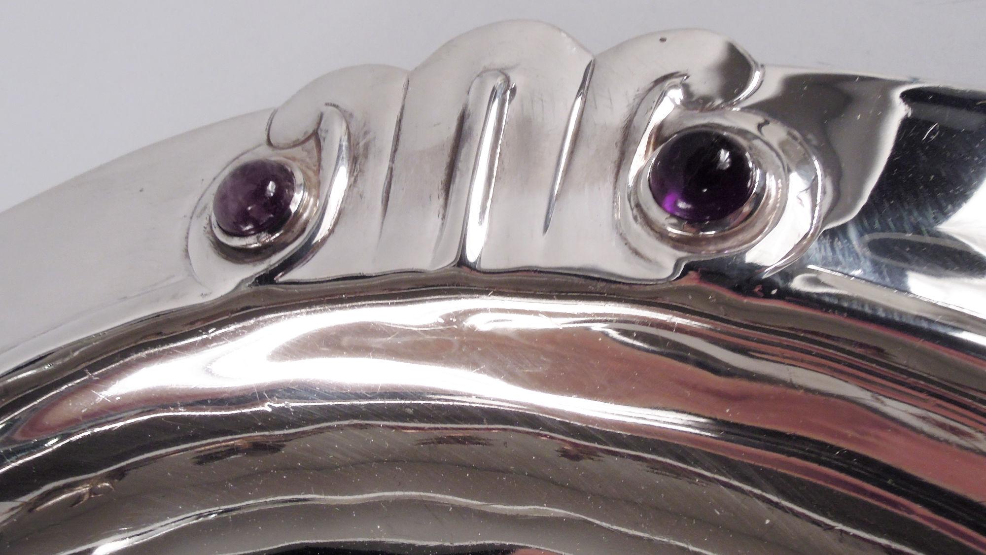 Mexican Spratling Taxco Modern Sterling Silver Bowl with Amethysts For Sale