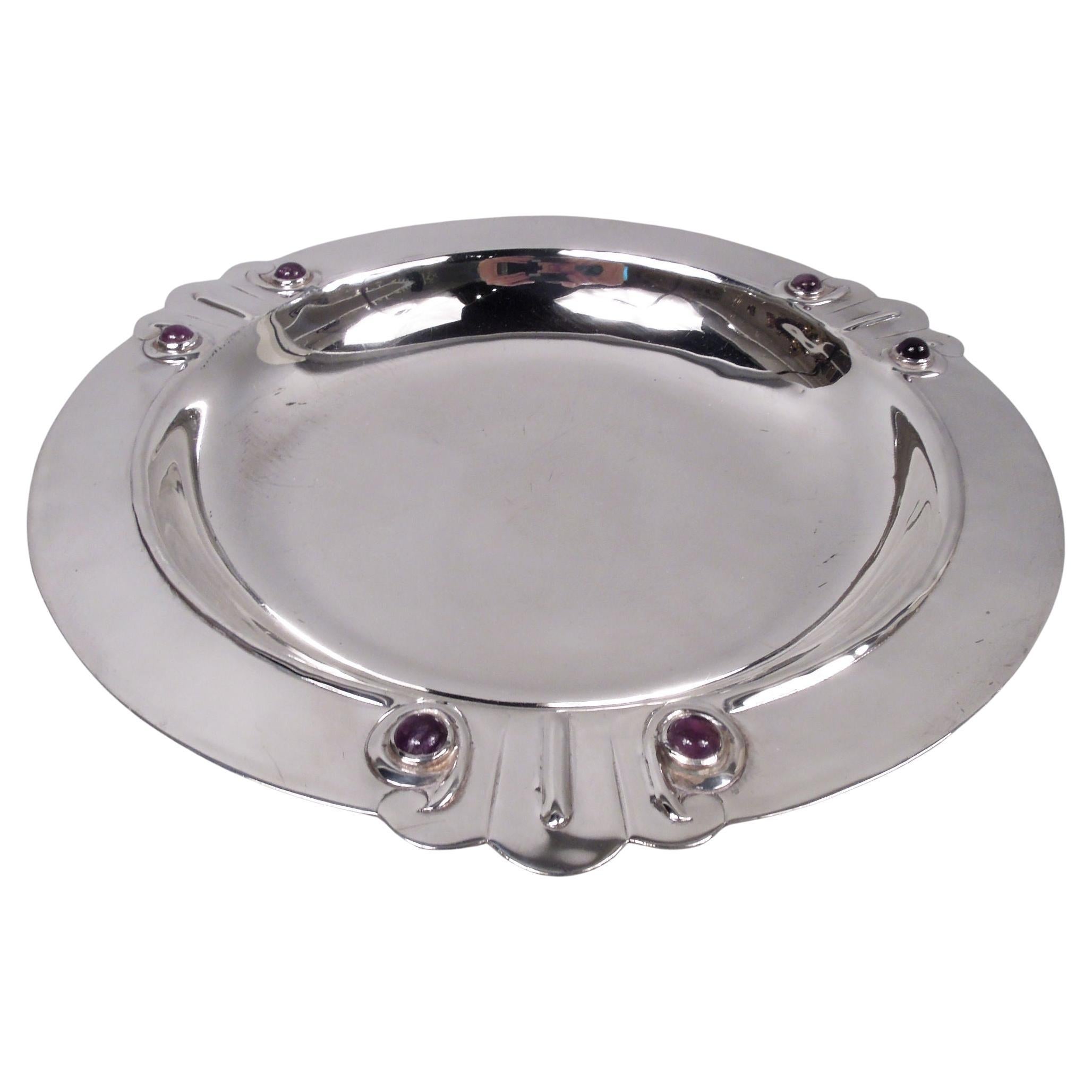 Spratling Taxco Modern Sterling Silver Bowl with Amethysts For Sale