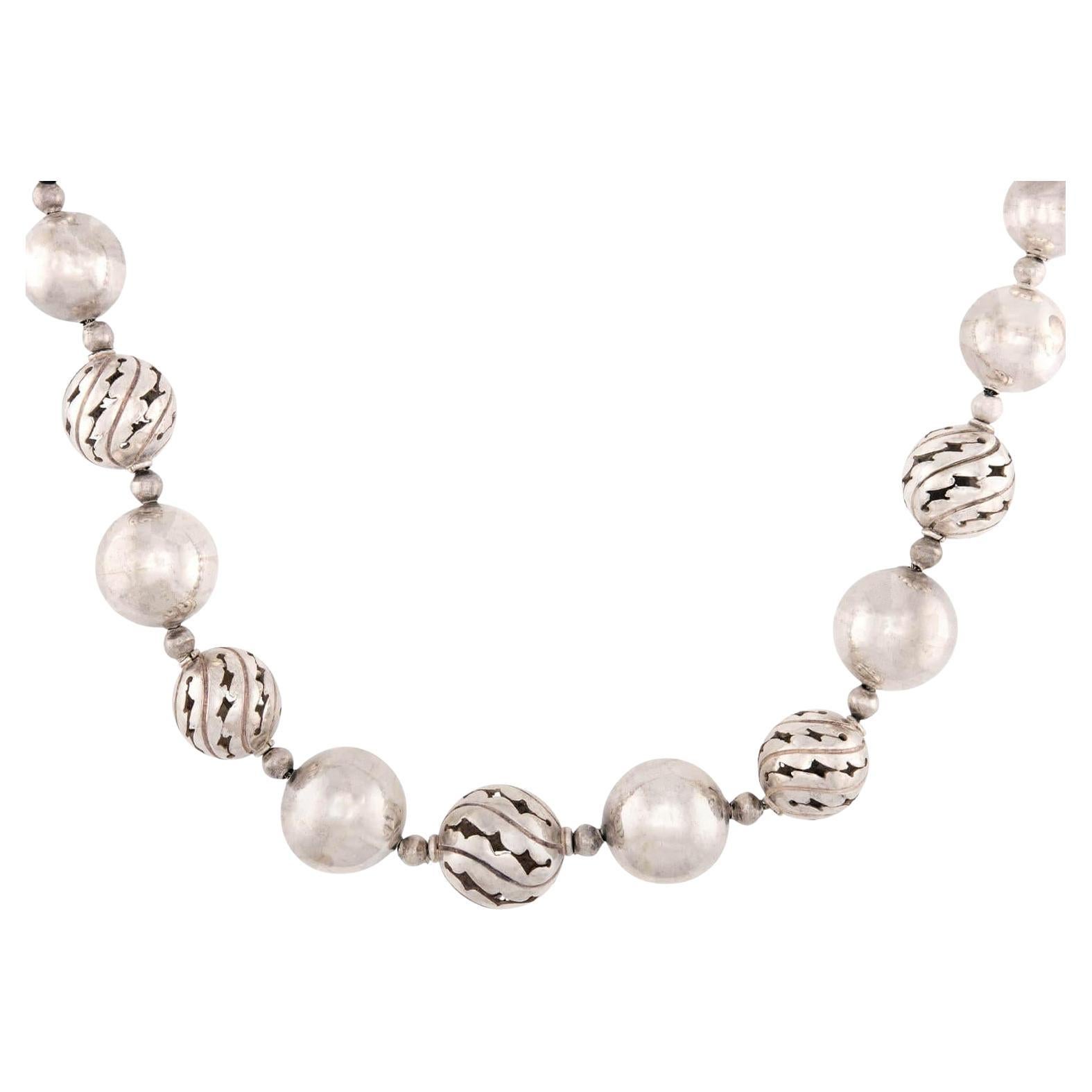 SPRATLING Vintage Mexican Sterling Silver Bead Necklace