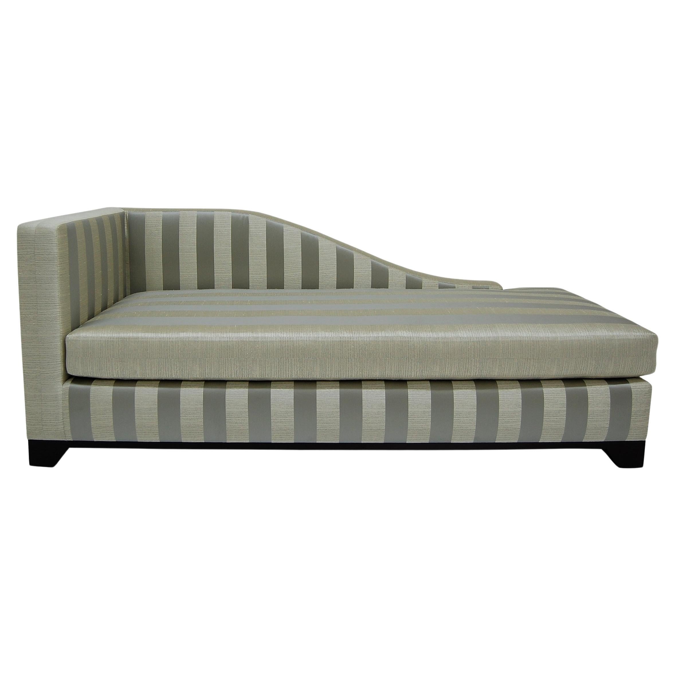 Sprawl Chaise Lounge -Upholstery, Wood Base, Loose Cushion, Tight & Rounded Back For Sale