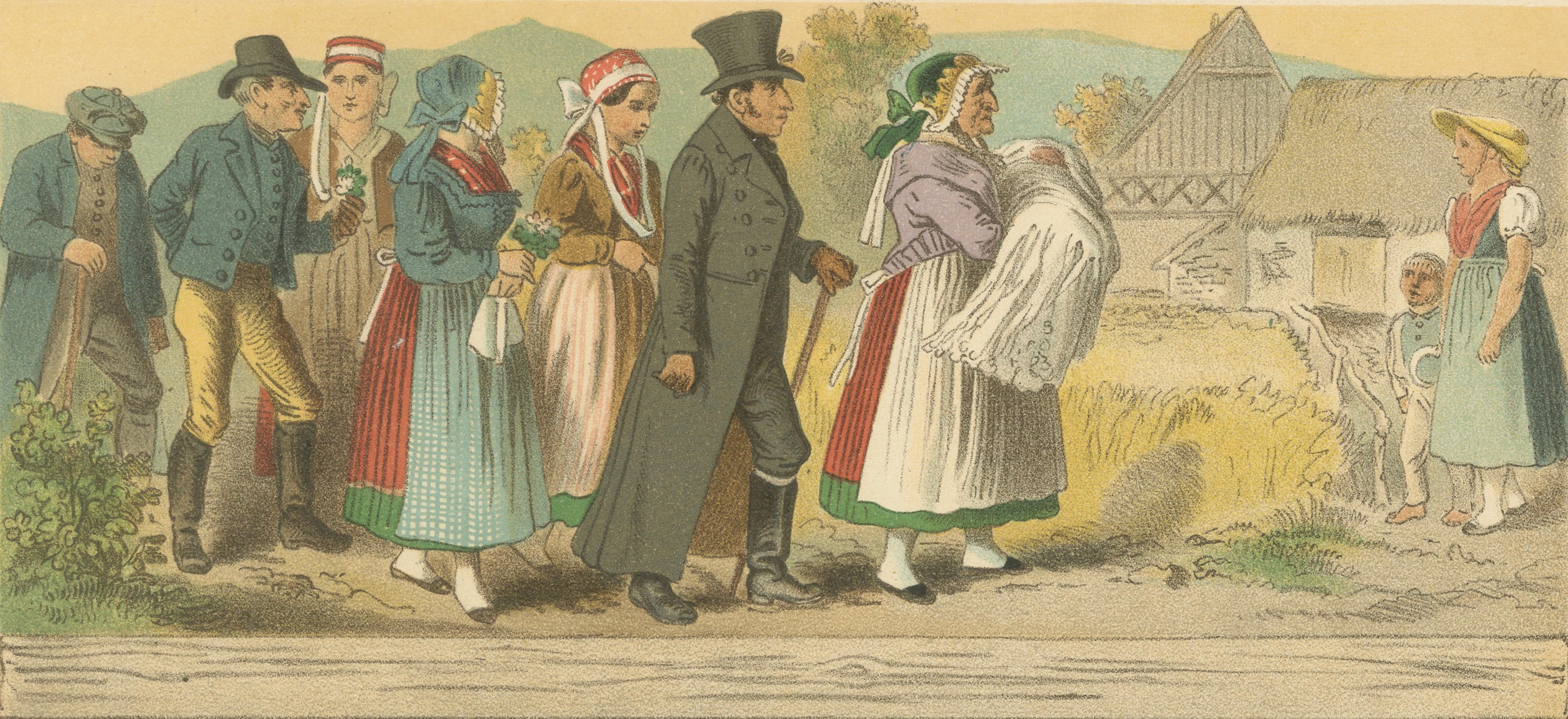Silesian Folk Costume Scene, Prussia, Buchwald & Fischbach, c.1875