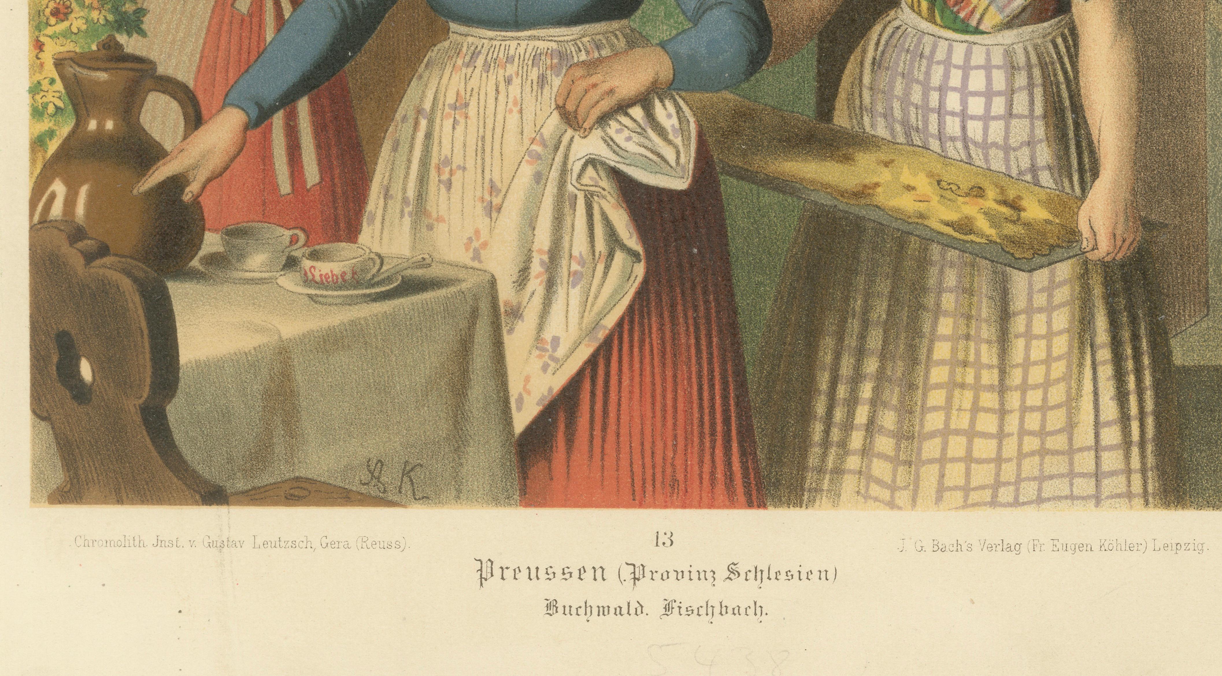 Silesian Folk Costume Scene, Prussia, Buchwald & Fischbach, c.1875