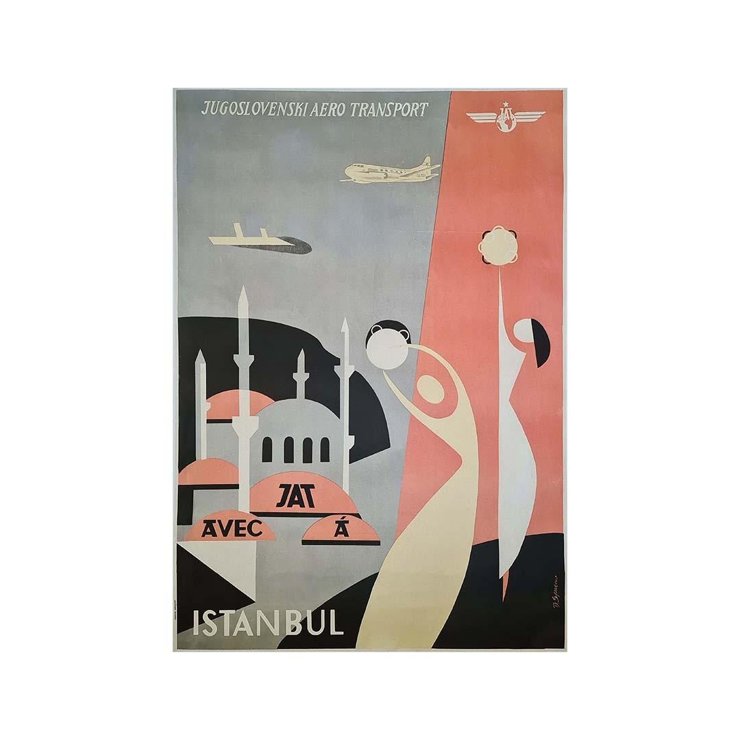 Sprewo's vintage travel poster for Jugoslovenski Aero Transport (JAT) is a visual treasure capturing the essence of 20th-century travel. Promoting flights to Istanbul, it's a snapshot of a time when air travel was an exciting frontier.

The poster's