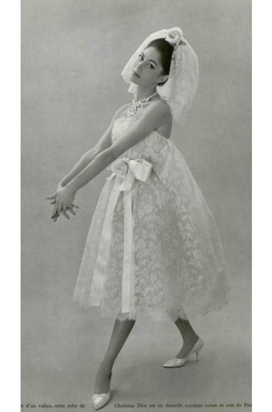 Spring 1959 Christian Dior Haute Couture Ivory & Silver Lace Dress 11