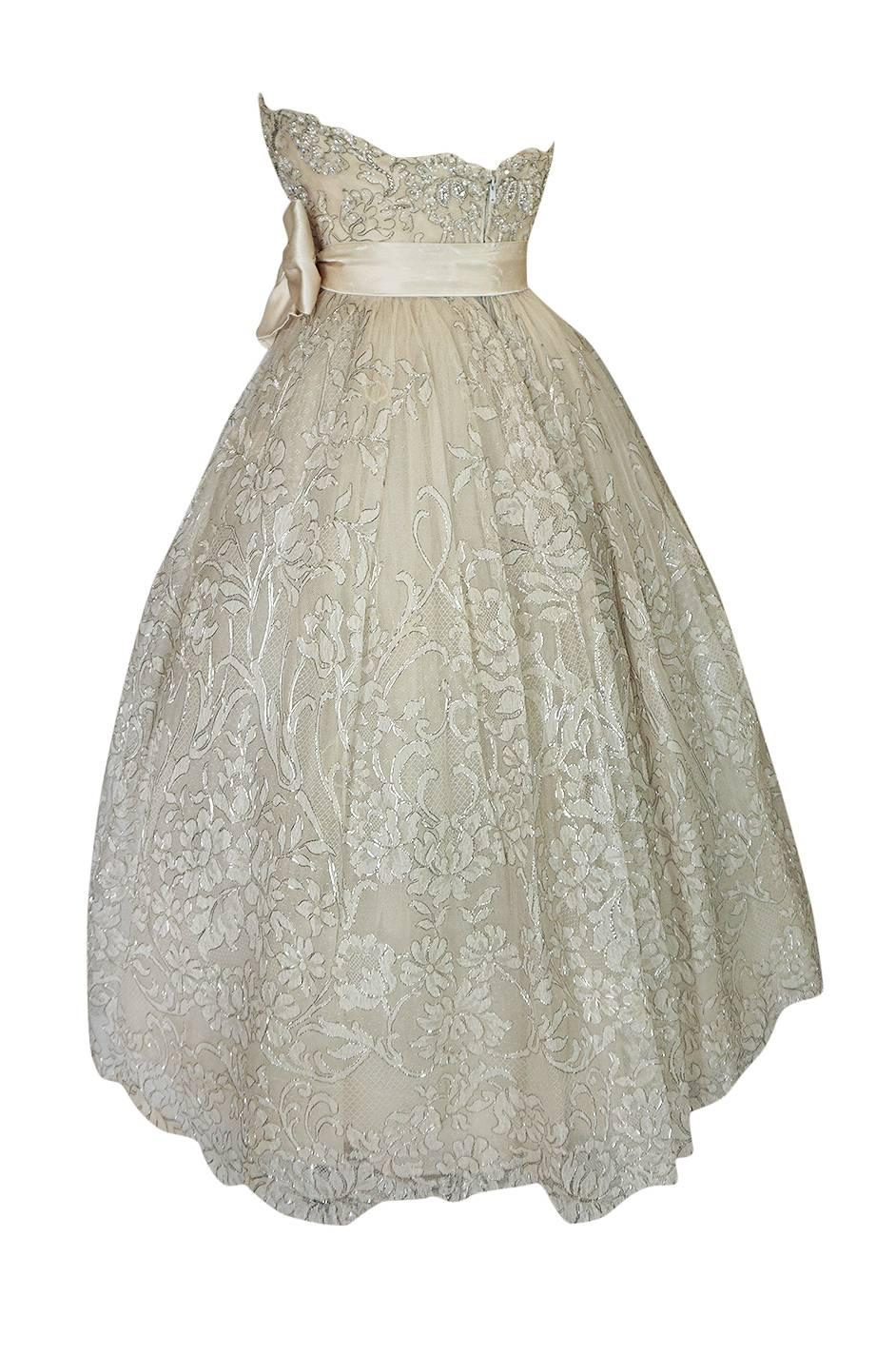 Spring 1959 Christian Dior Haute Couture Ivory and Silver Lace Dress at ...