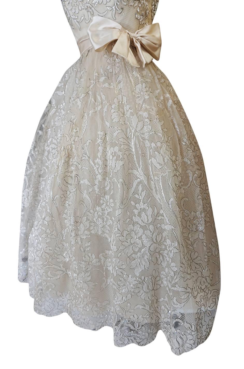 Spring 1959 Christian Dior Haute Couture Ivory & Silver Lace Dress 2