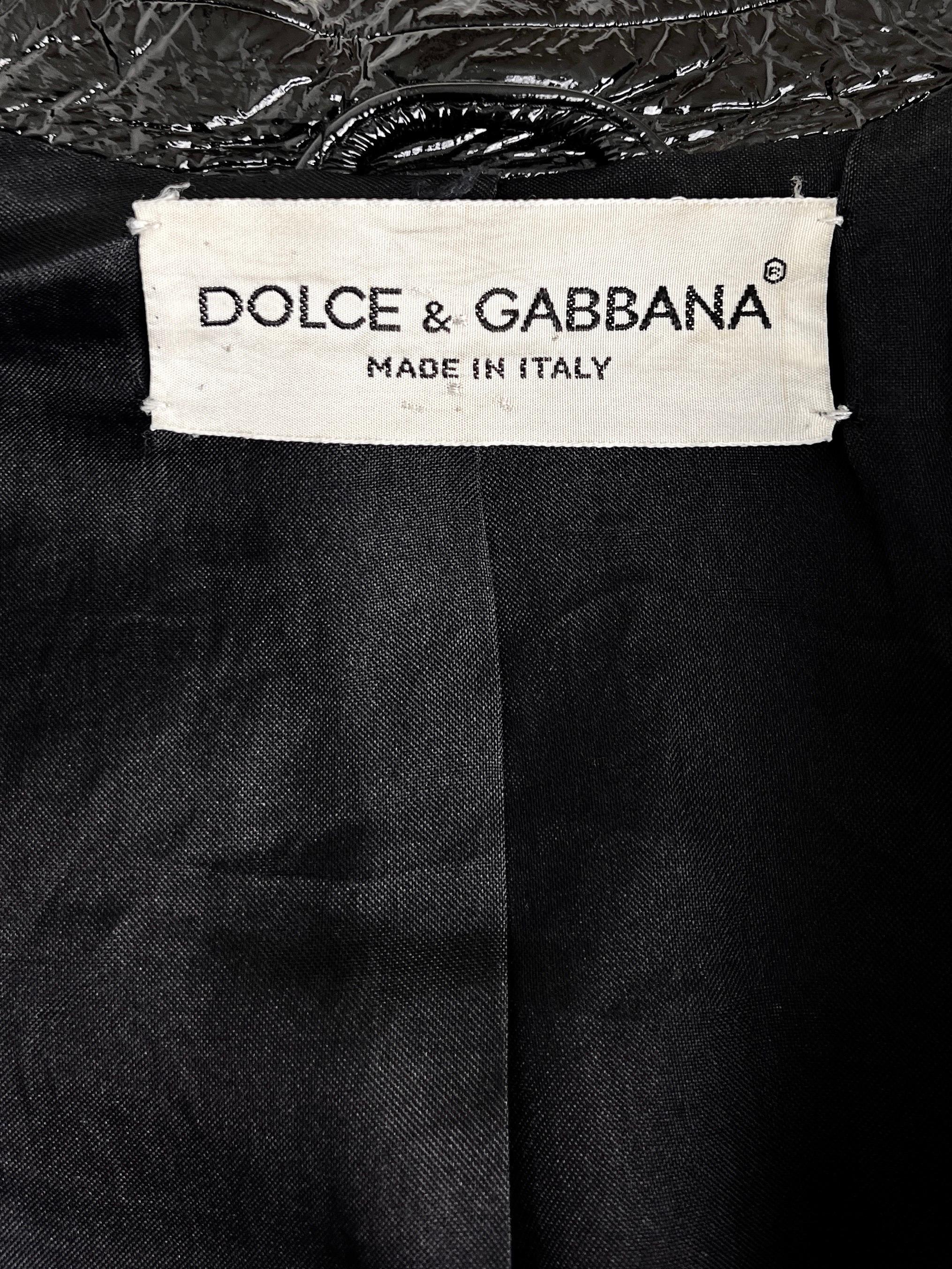  Spring 1991 Dolce & Gabbana Patent Leather Coat For Sale 3