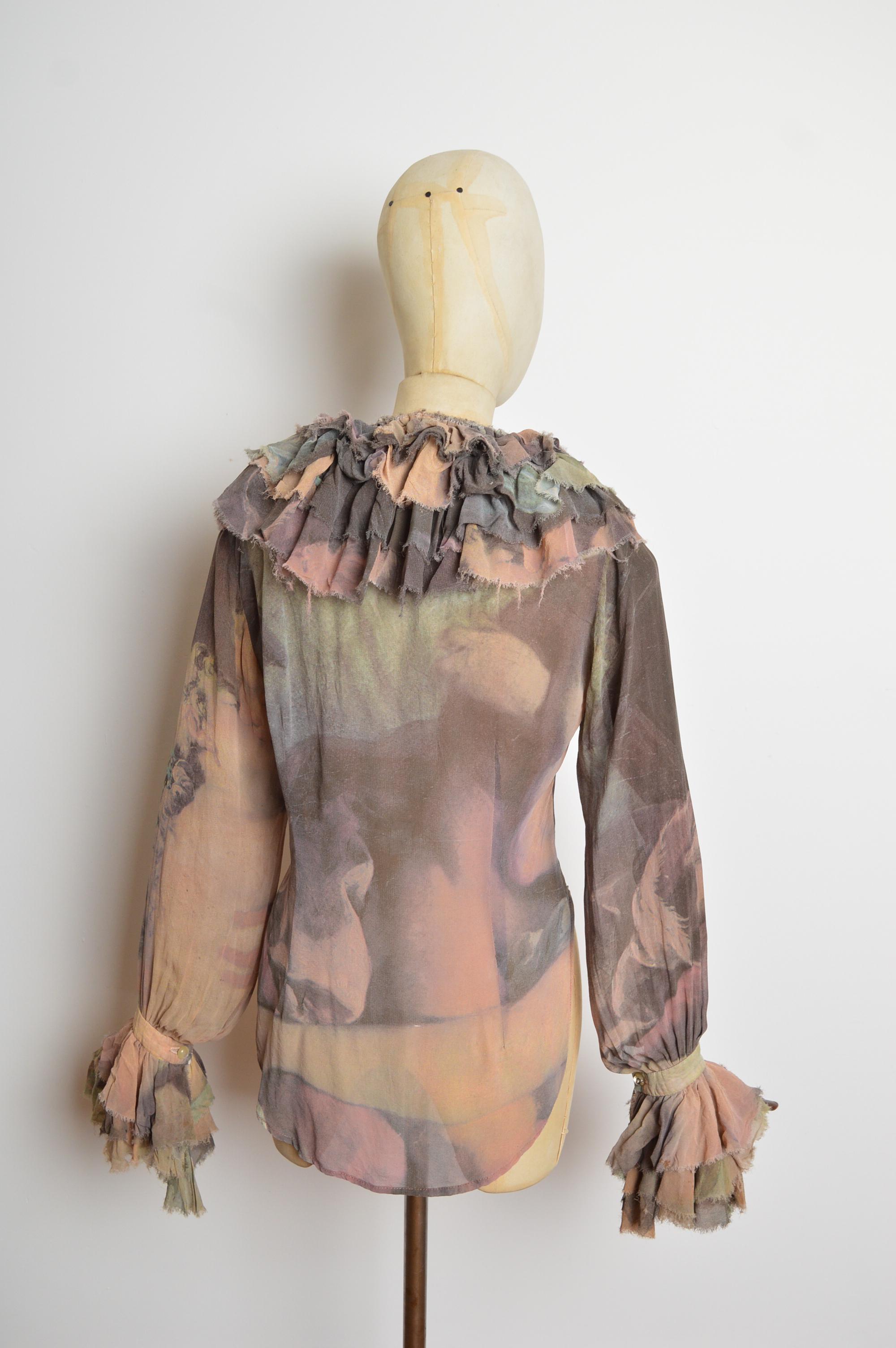 Frühjahr 1993 Vivienne Westwood Boucher Print Gerüschte Bauernbluse - Hemd im Angebot 10