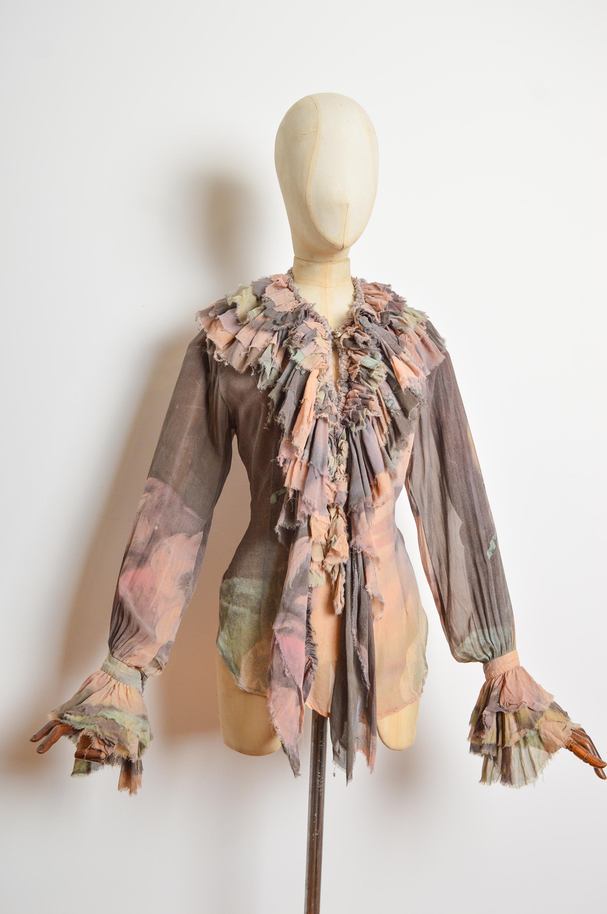 Frühjahr 1993 Vivienne Westwood Boucher Print Gerüschte Bauernbluse - Hemd im Angebot 2