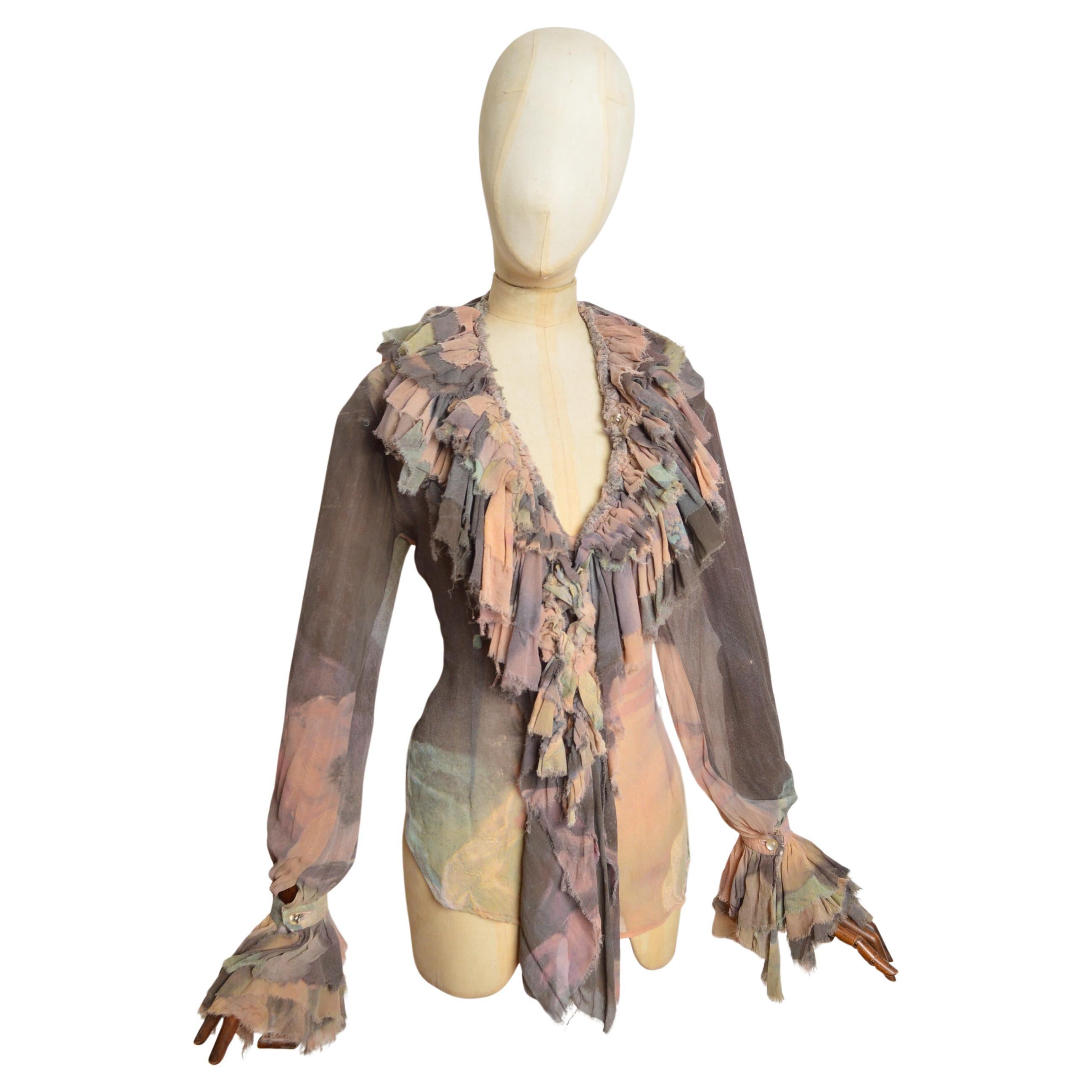 Primavera 1993 Vivienne Westwood Stampa Boucher Camicetta con volant - Camicia