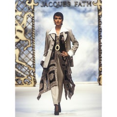 Printemps 1994 Vintage Jacques Fath Combinaison jupe et veste rayées noir et blanc