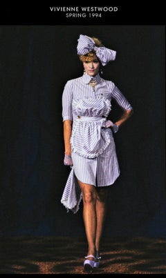 Spring 1994 Vivienne Westwood Fitted blue pin striped 3/4 sleeve Shirt - Blouse