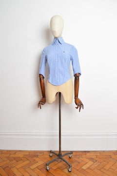 Spring 1994 Vivienne Westwood Fitted blue pin striped 3/4 sleeve Shirt - Blouse
