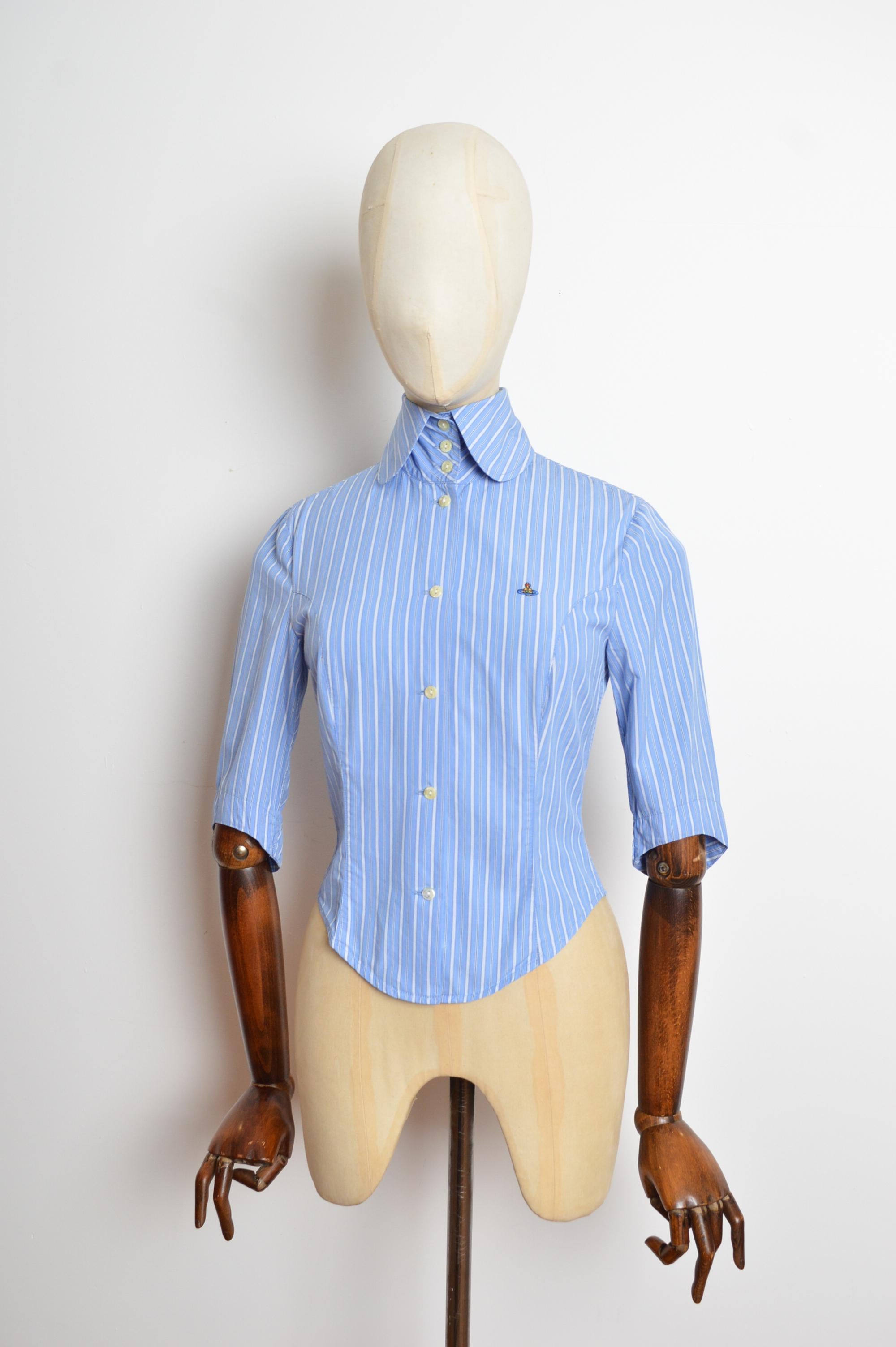 Bleu Chemise ajustée à rayures bleues à manches 3/4 Vivienne Westwood, printemps 1994 en vente