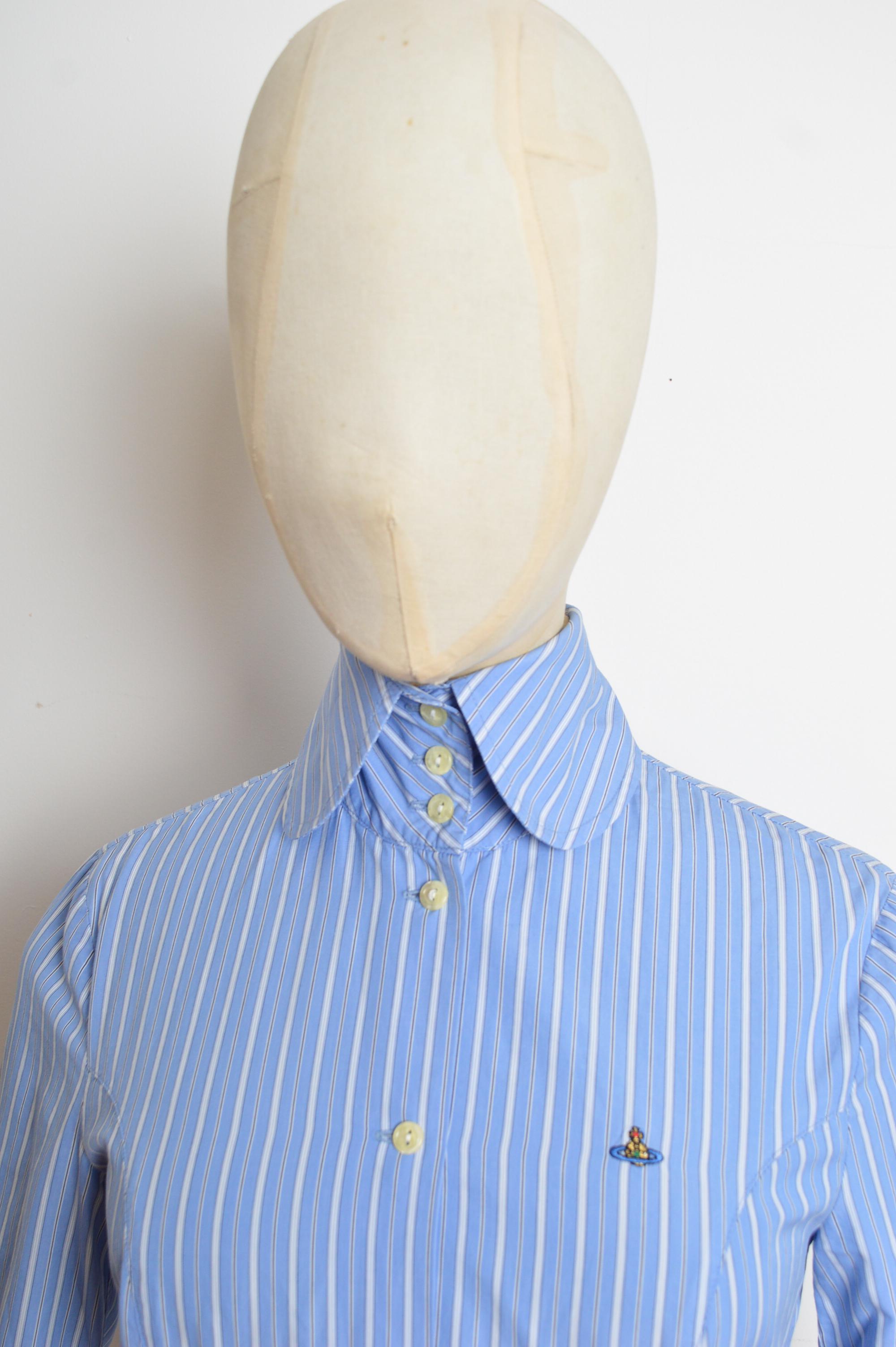 Chemise ajustée à rayures bleues à manches 3/4 Vivienne Westwood, printemps 1994 Bon état - En vente à Sheffield, GB