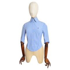 Spring 1994 Vivienne Westwood Fitted blue pin striped 3/4 sleeve Shirt - Blouse