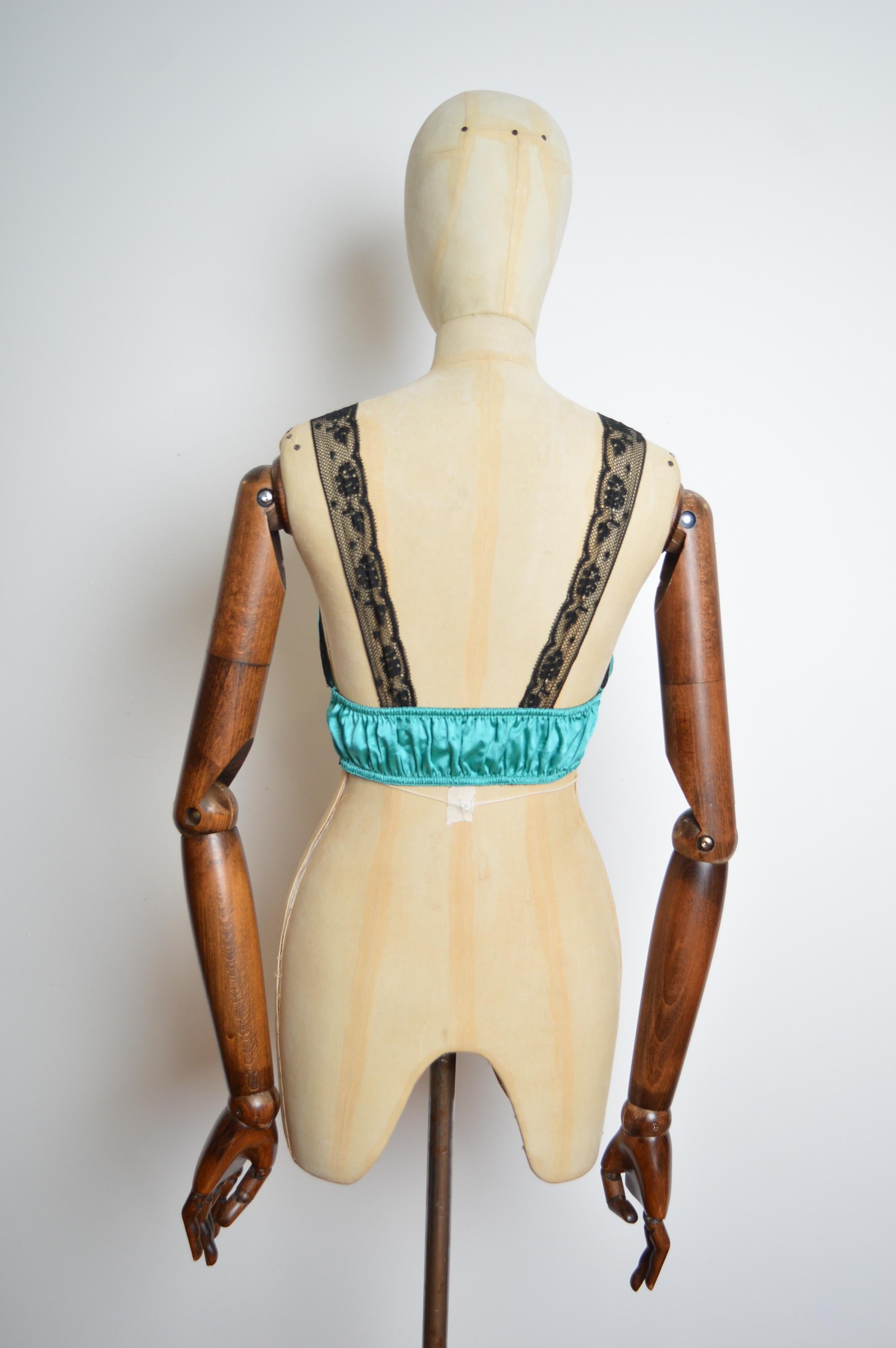 Spring 1995 Dolce & Gabbana Turquoise Satin & Black Lace Camisole Bra / Crop Top For Sale 6