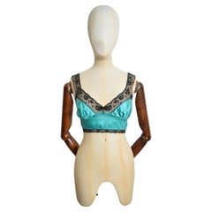 Spring 1995 Dolce & Gabbana Turquoise Satin & Black Lace Camisole Bra / Crop Top