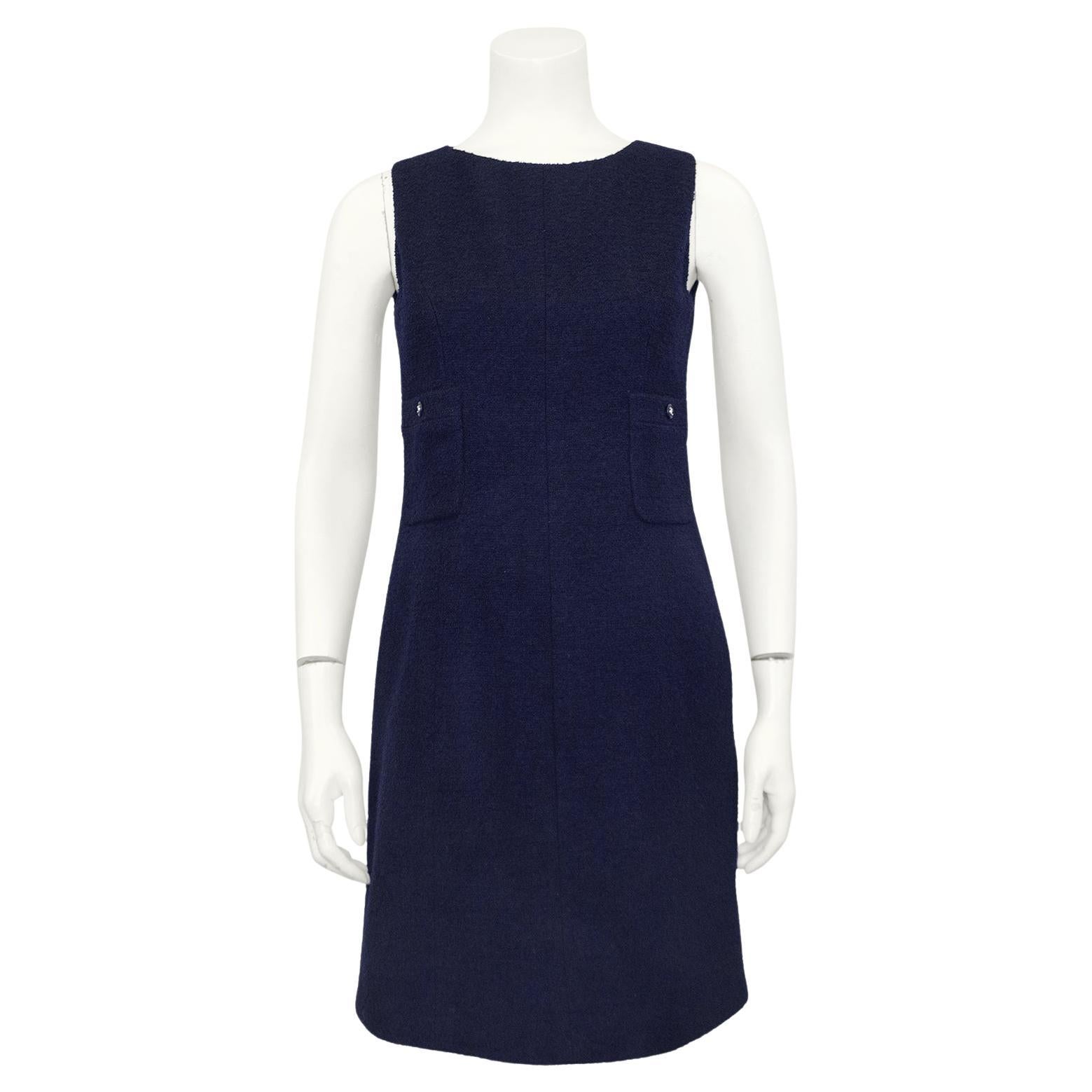 Spring 1996 Chanel Navy Blue Boucle Dress  For Sale