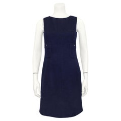 Spring 1996 Chanel Navy Blue Boucle Dress 