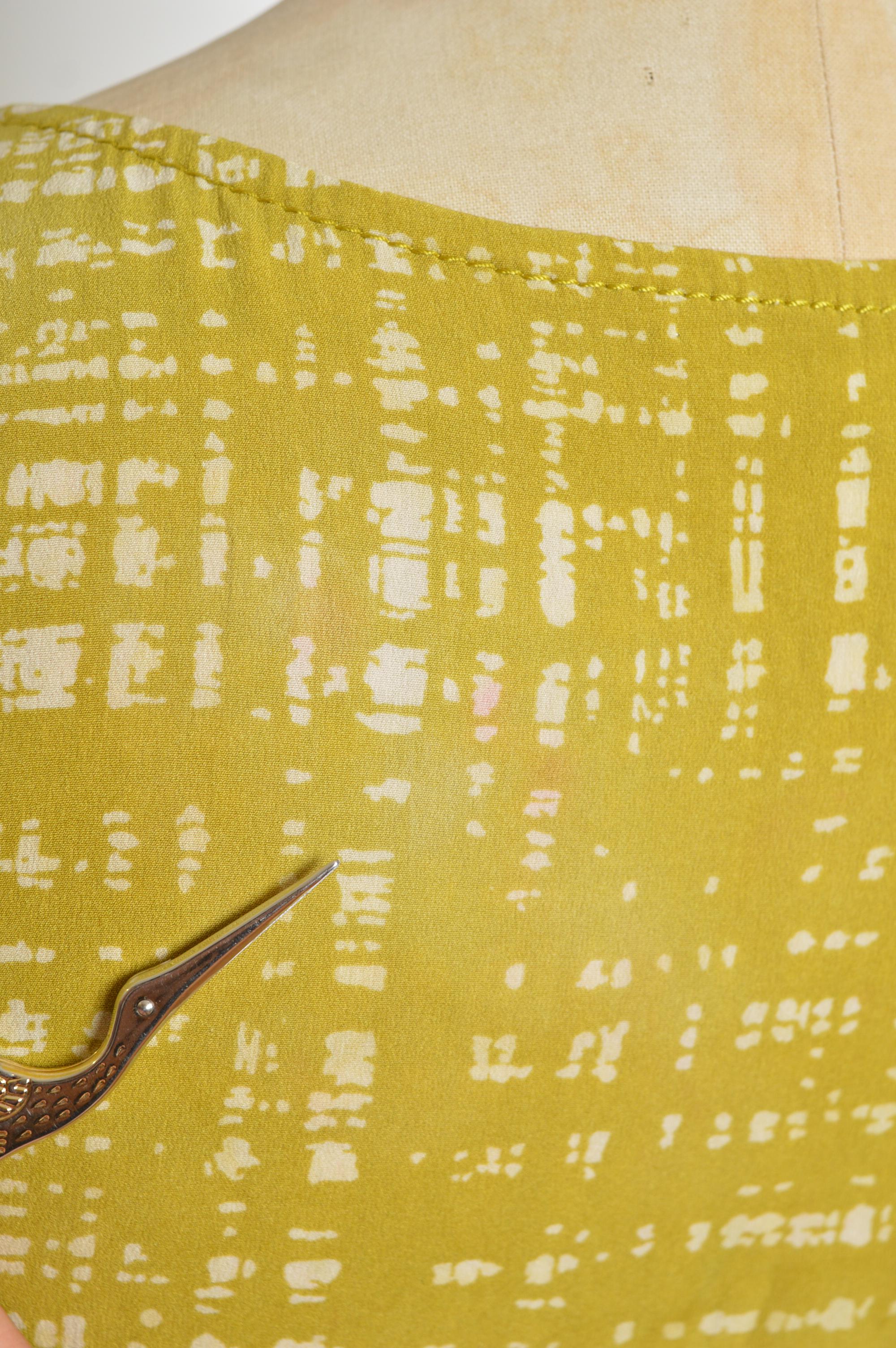 Spring 1996 PRADA Chartreuse Green Silk Abstract Print Maxi Dress For Sale 14