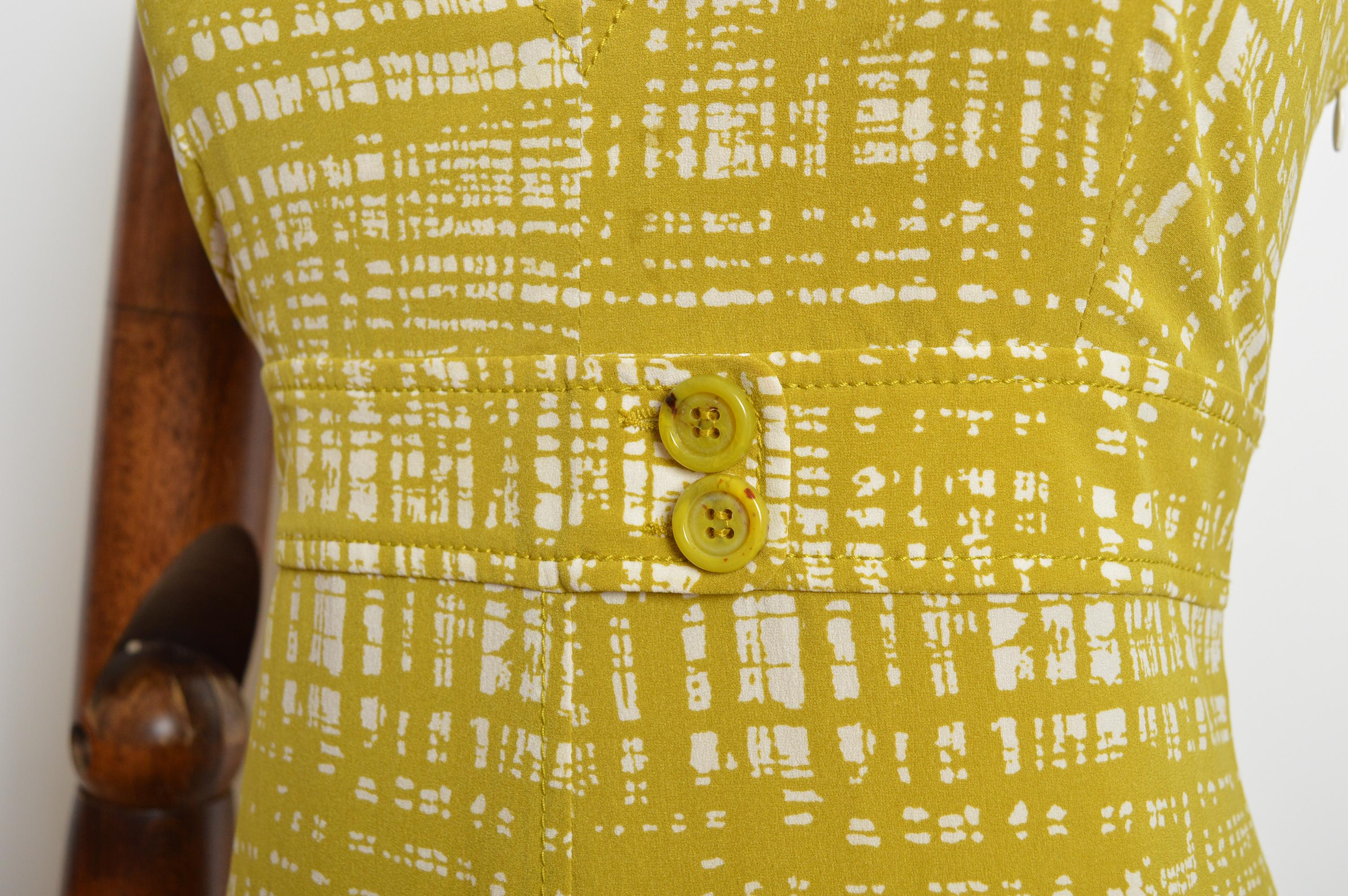 Spring 1996 PRADA Chartreuse Green Silk Abstract Print Maxi Dress For Sale 1