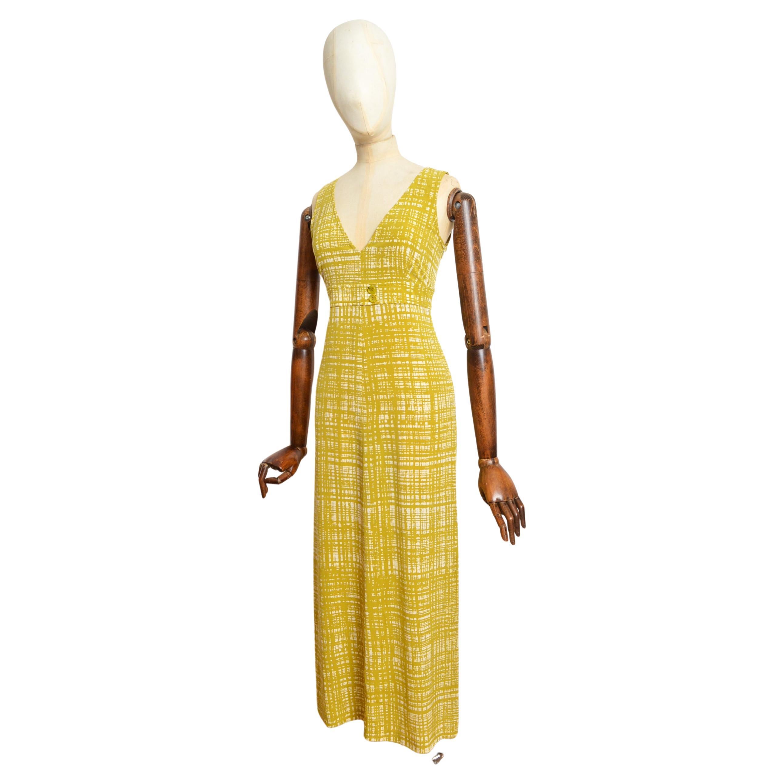 Frühjahr 1996 PRADA Chartreuse Grün Seide Abstrakt Druck Maxikleid