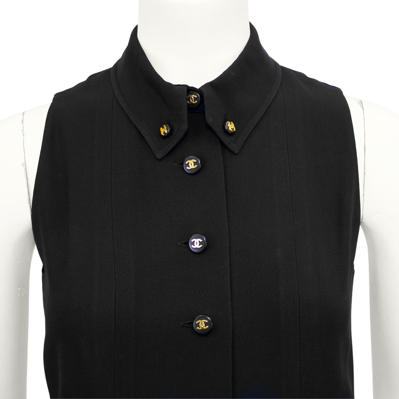 Women's Spring 1997 Chanel Black Sleeveless Crepe Shirtdress For Sale