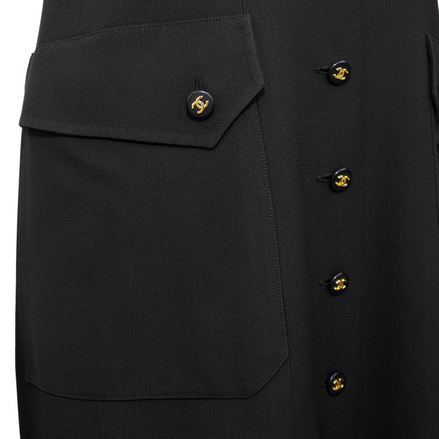 Spring 1997 Chanel Black Sleeveless Crepe Shirtdress For Sale 1