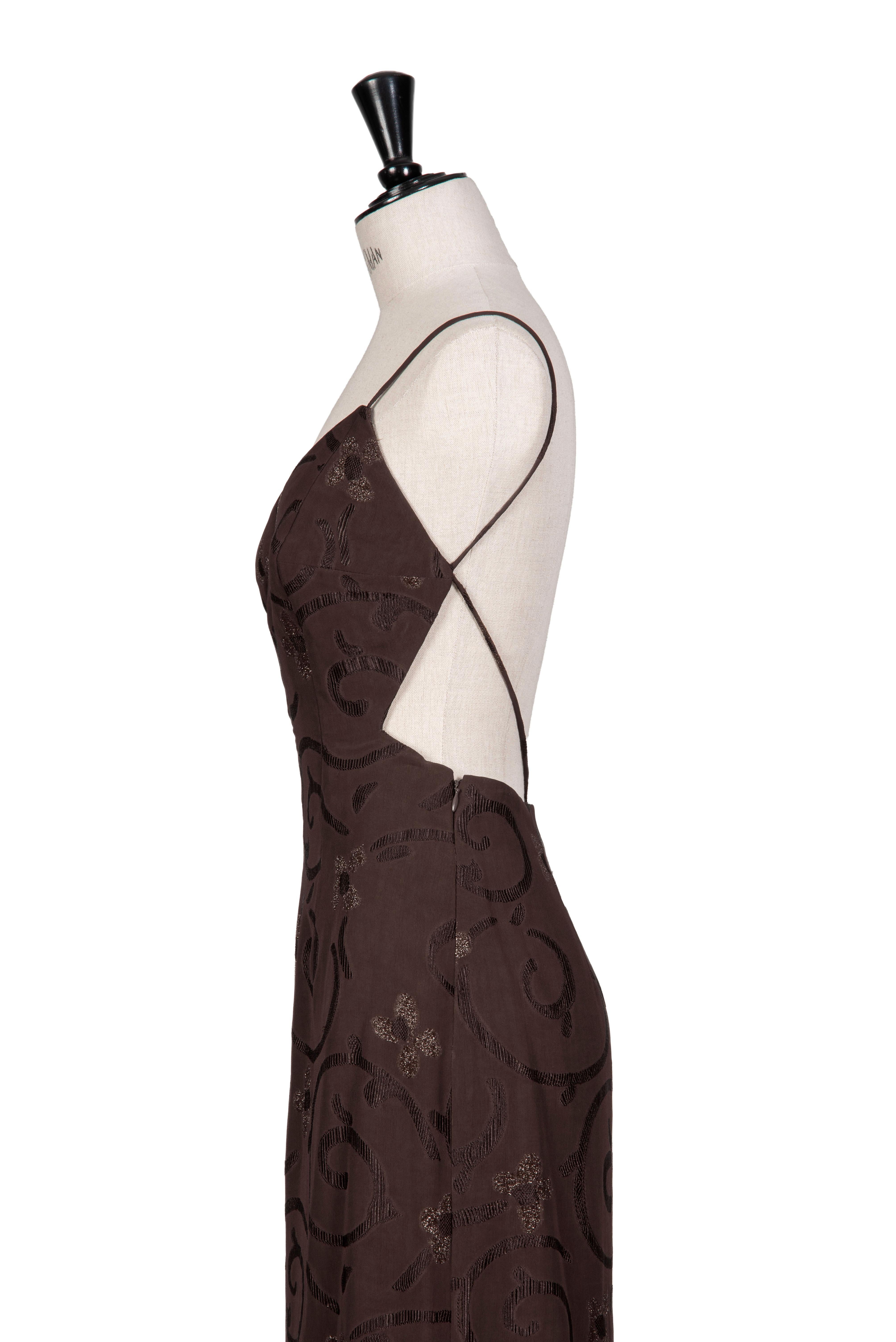 Spring 1997 GIORGIO ARMANI Runway & Ad Campaign Brown Backless Maxi Dress For Sale 7