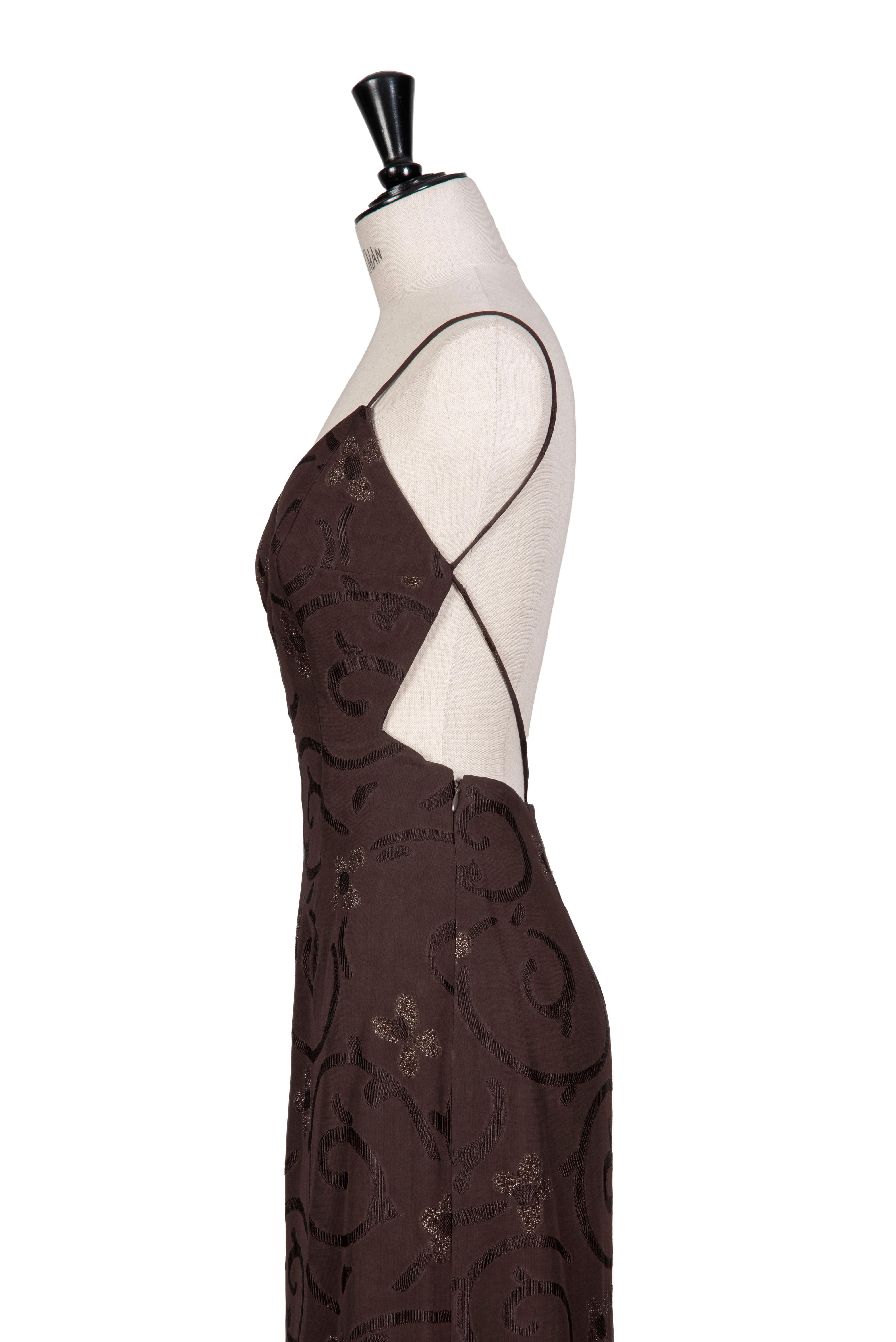 Printemps 1997 Giorgio Armani Runway & Ad Campaigner Robe longue dos nu Brown en vente 7