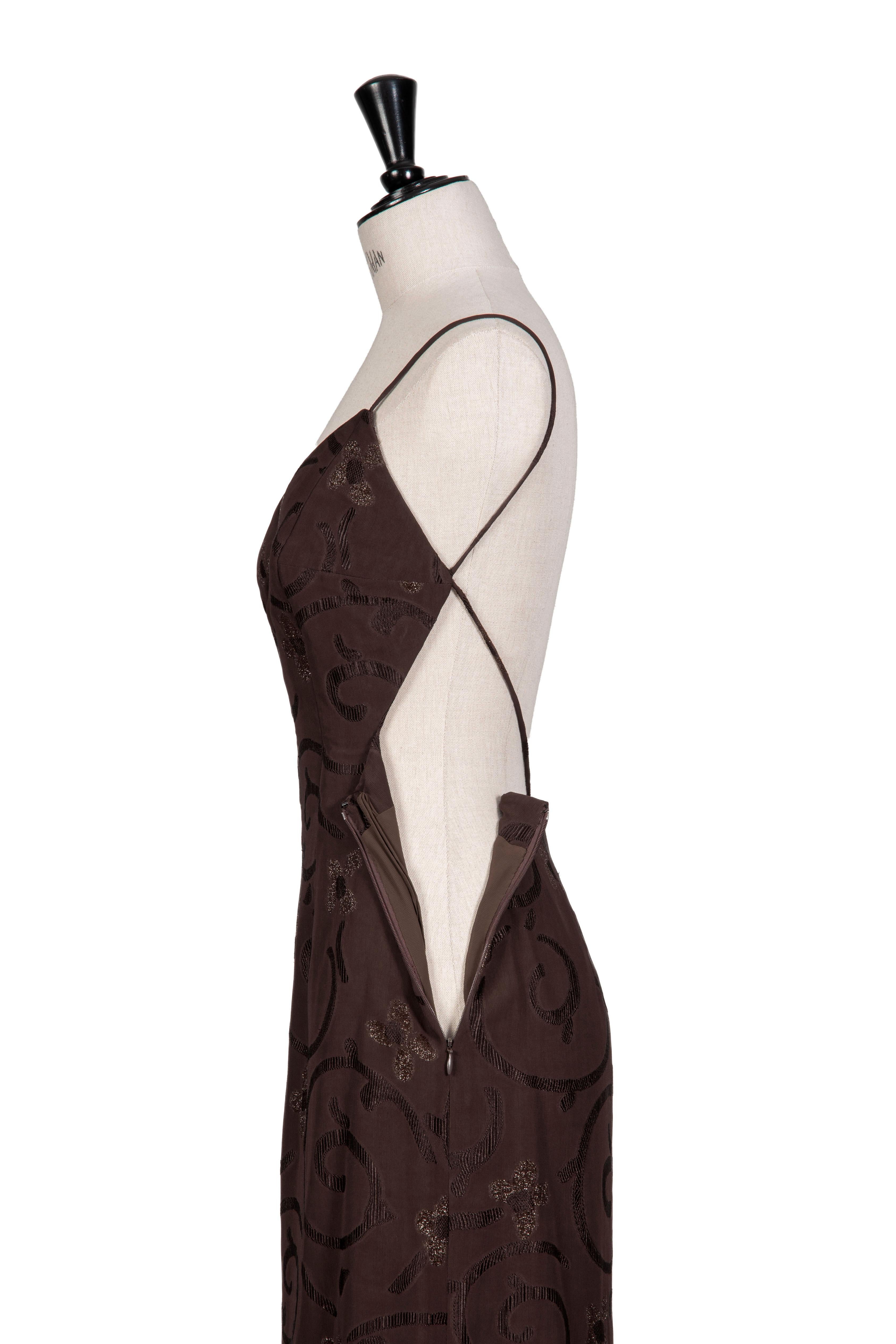 Spring 1997 GIORGIO ARMANI Runway & Ad Campaign Brown Backless Maxi Dress For Sale 8