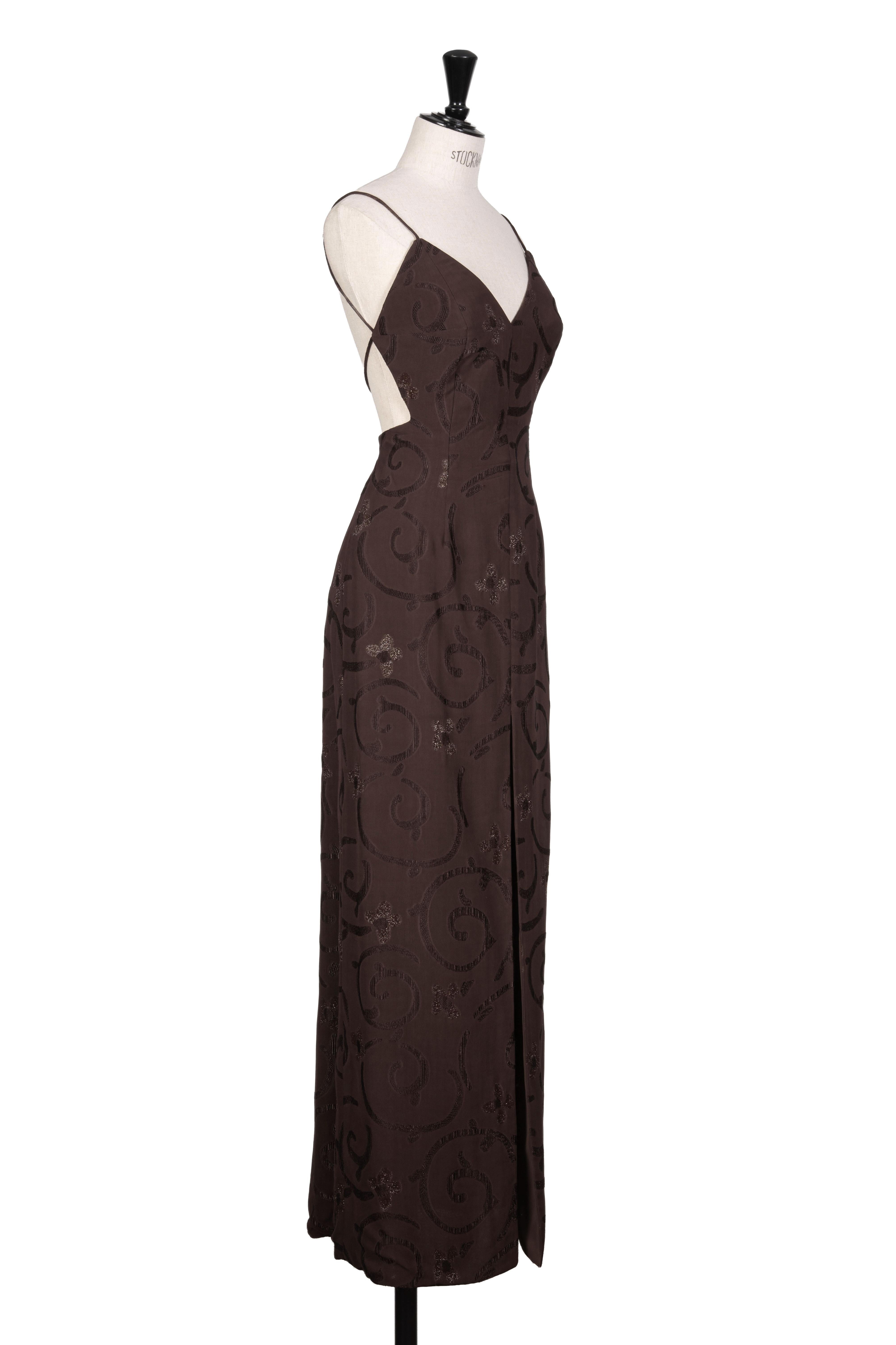Spring 1997 GIORGIO ARMANI Runway & Ad Campaign Brown Backless Maxi Dress For Sale 1
