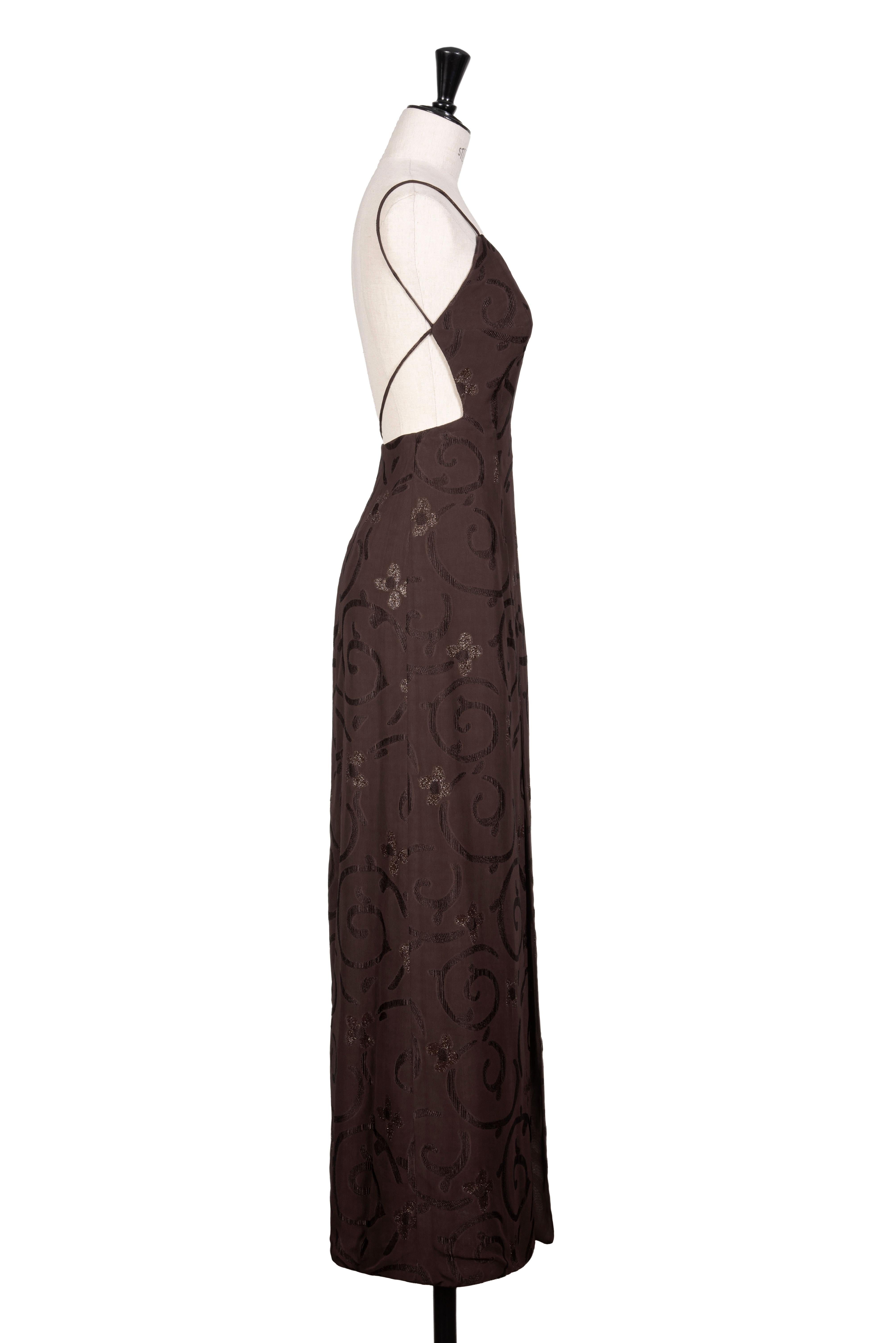 Spring 1997 GIORGIO ARMANI Runway & Ad Campaign Brown Backless Maxi Dress For Sale 2