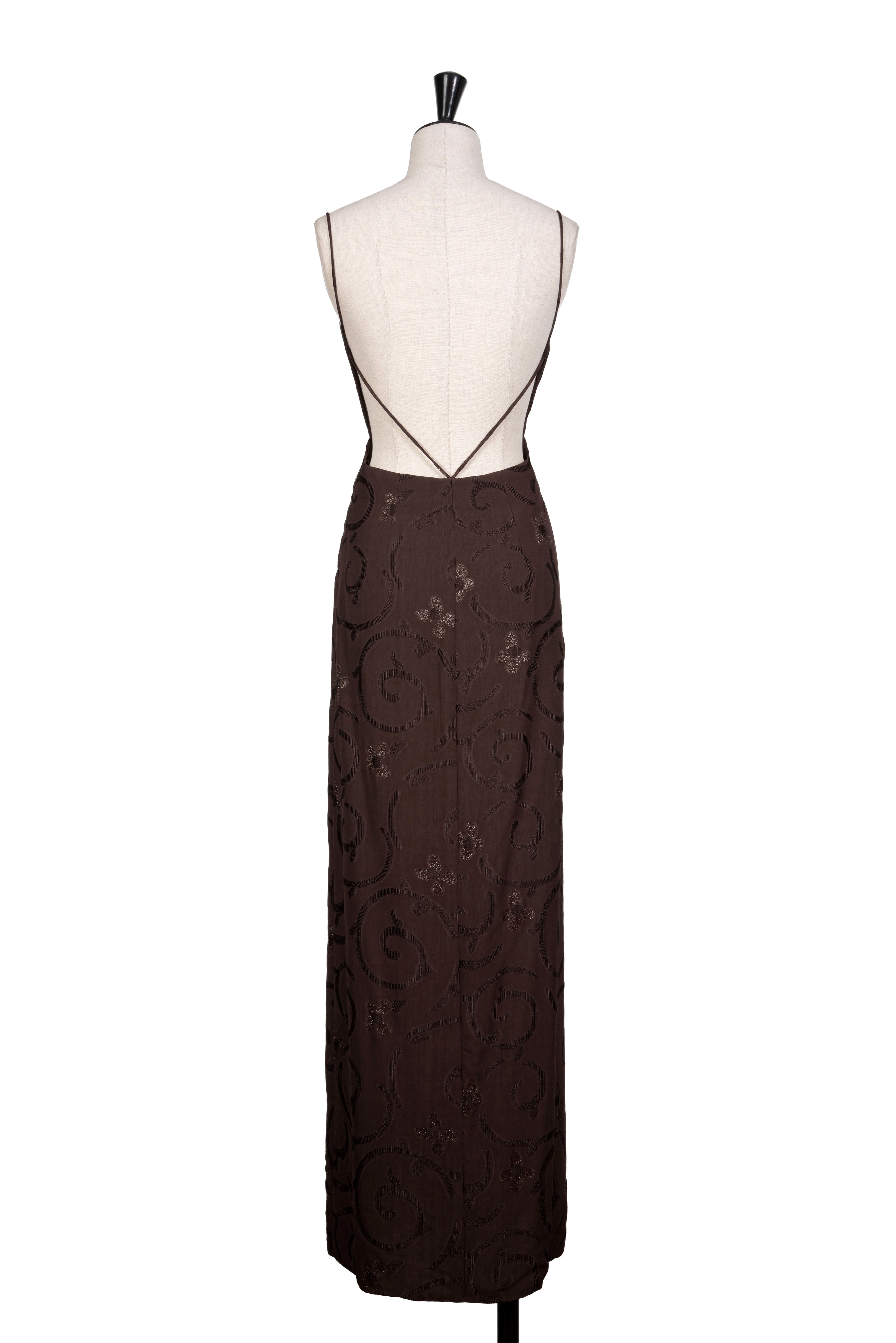 Spring 1997 GIORGIO ARMANI Runway & Ad Campaign Brown Backless Maxi Dress For Sale 3