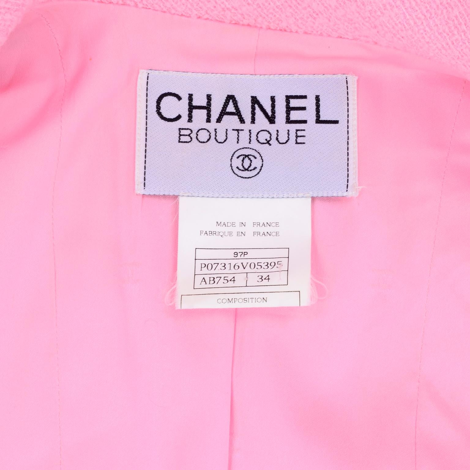 Spring 1997 Vintage Chanel Boucle Jacket in Bubble Gum Pink  7