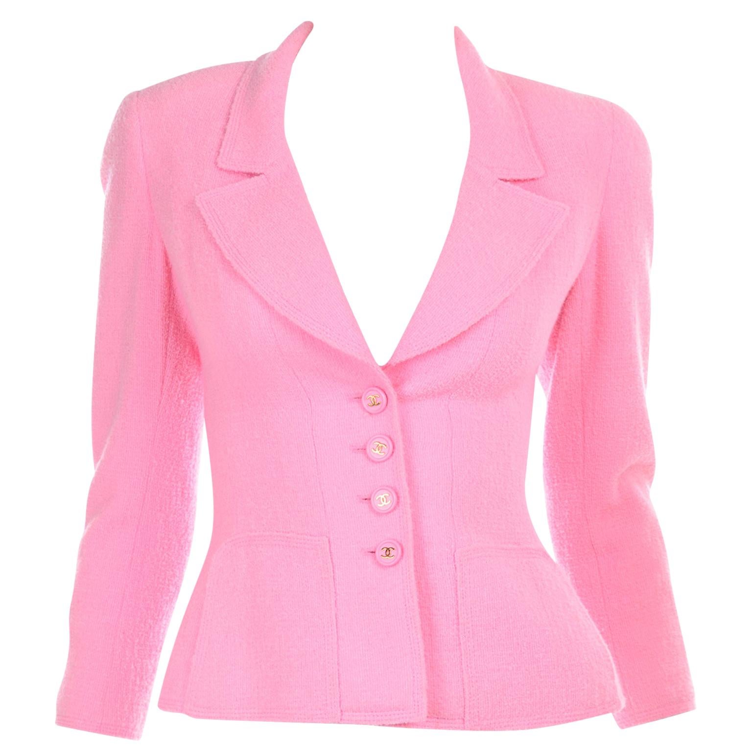 Spring Summer 1997 Chanel Pink Boucle Vintage Blazer Jacket