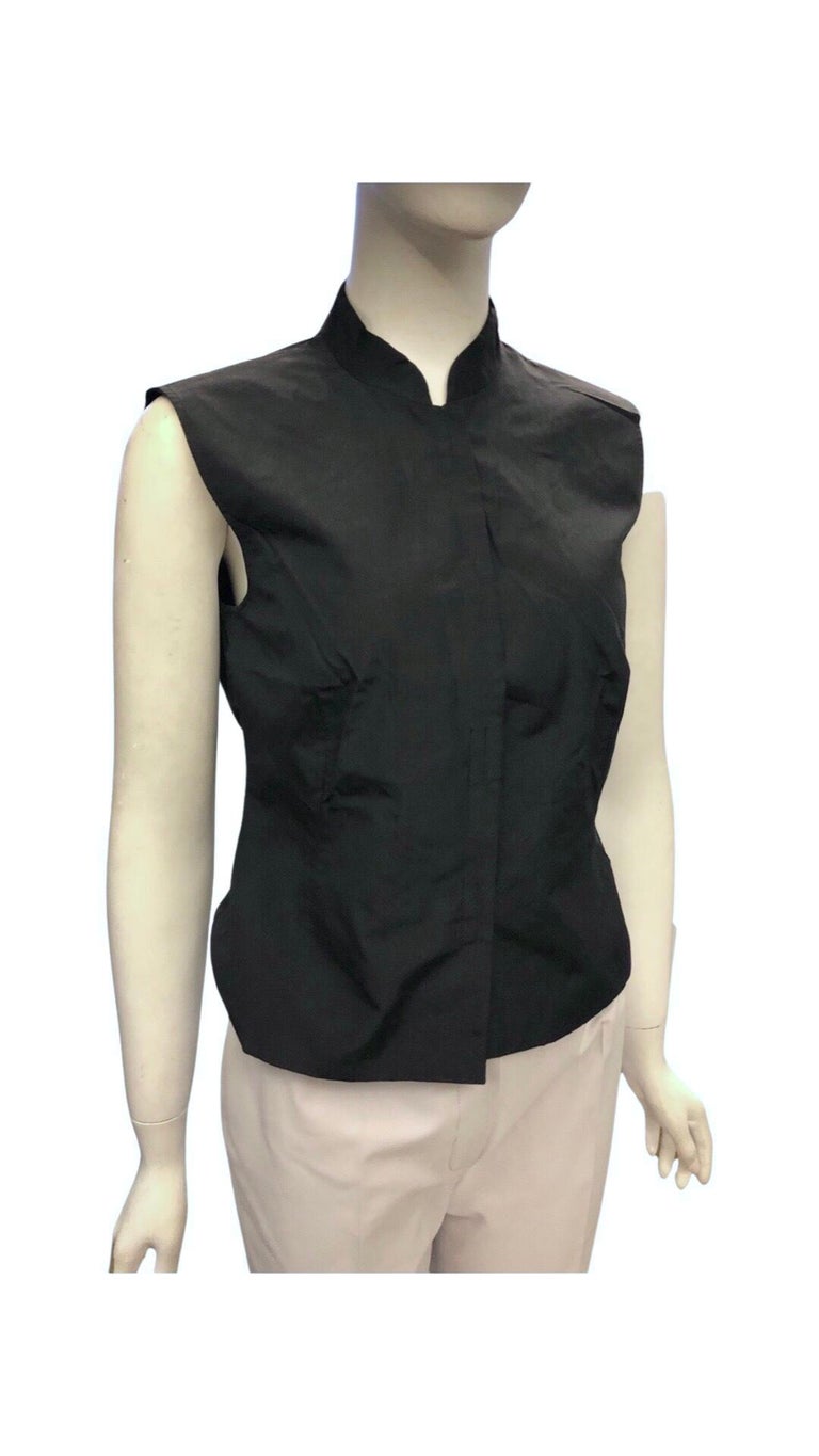 Spring 1998 Prada Black Silk Mandarin  Collar Sleeveless Top In New Condition For Sale In Sheung Wan, HK