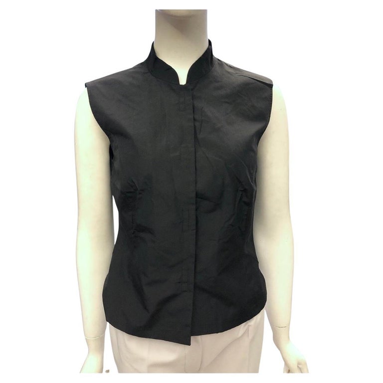 Spring 1998 Prada Black Silk Mandarin  Collar Sleeveless Top For Sale