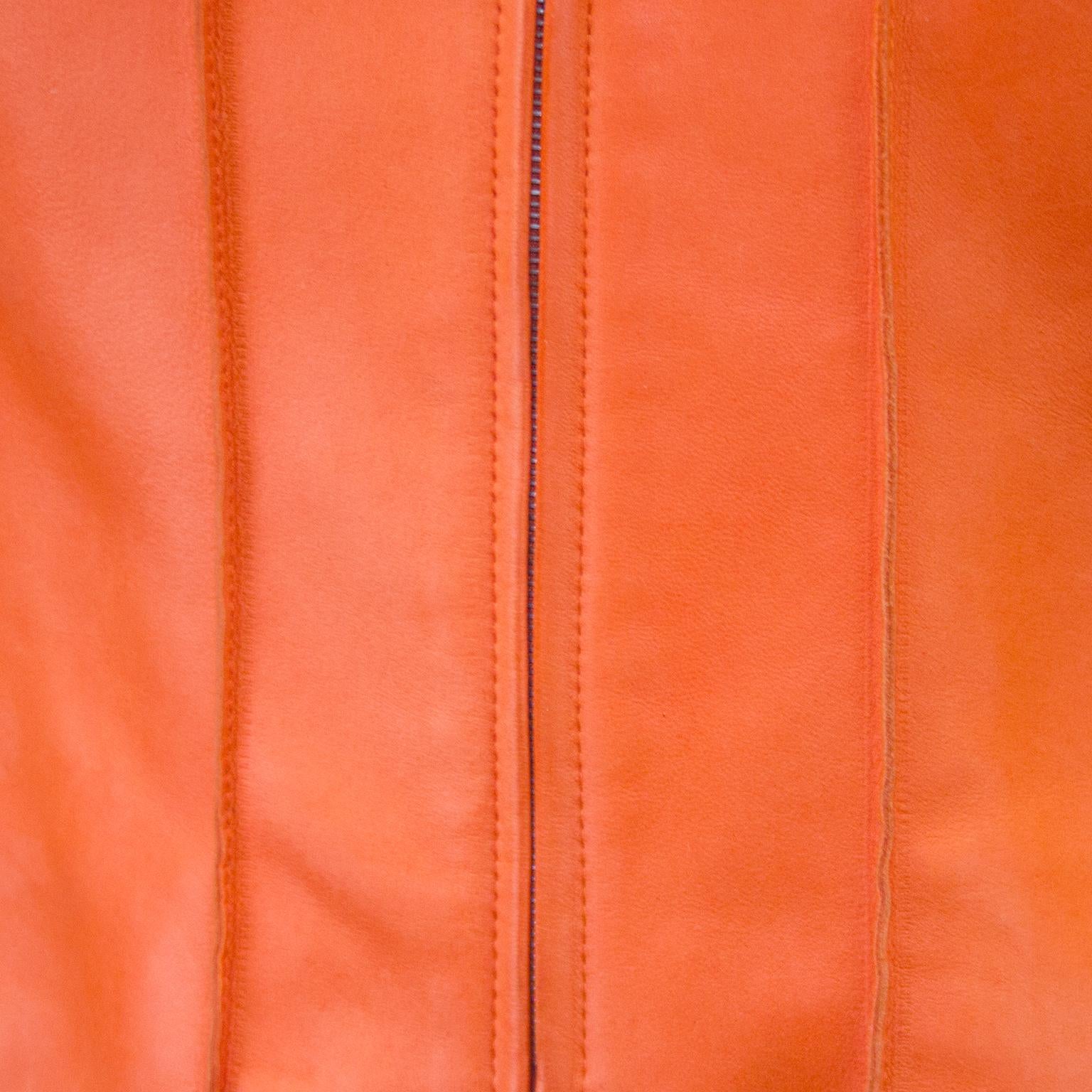Spring 1999 Chanel Orange Cropped Leather Jacket In Good Condition For Sale In Toronto, Ontario