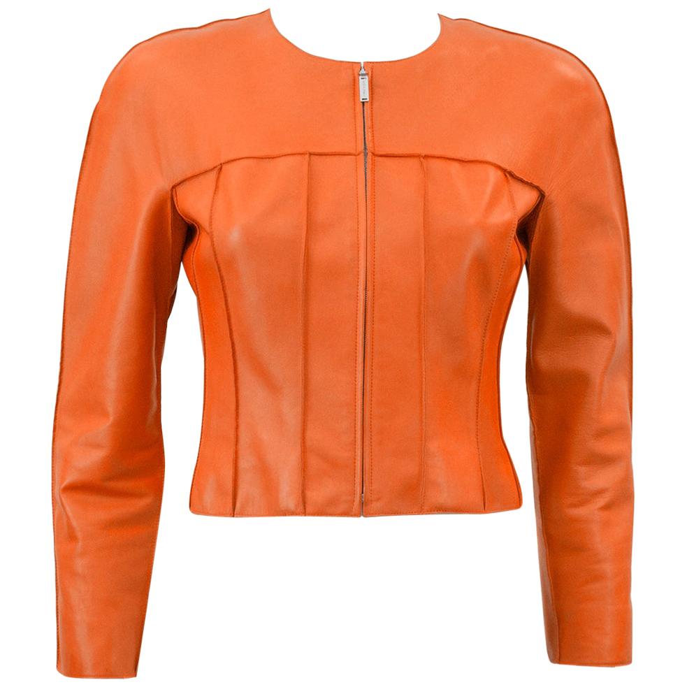 Chanel - Veste courte en cuir orange, printemps 1999 en vente