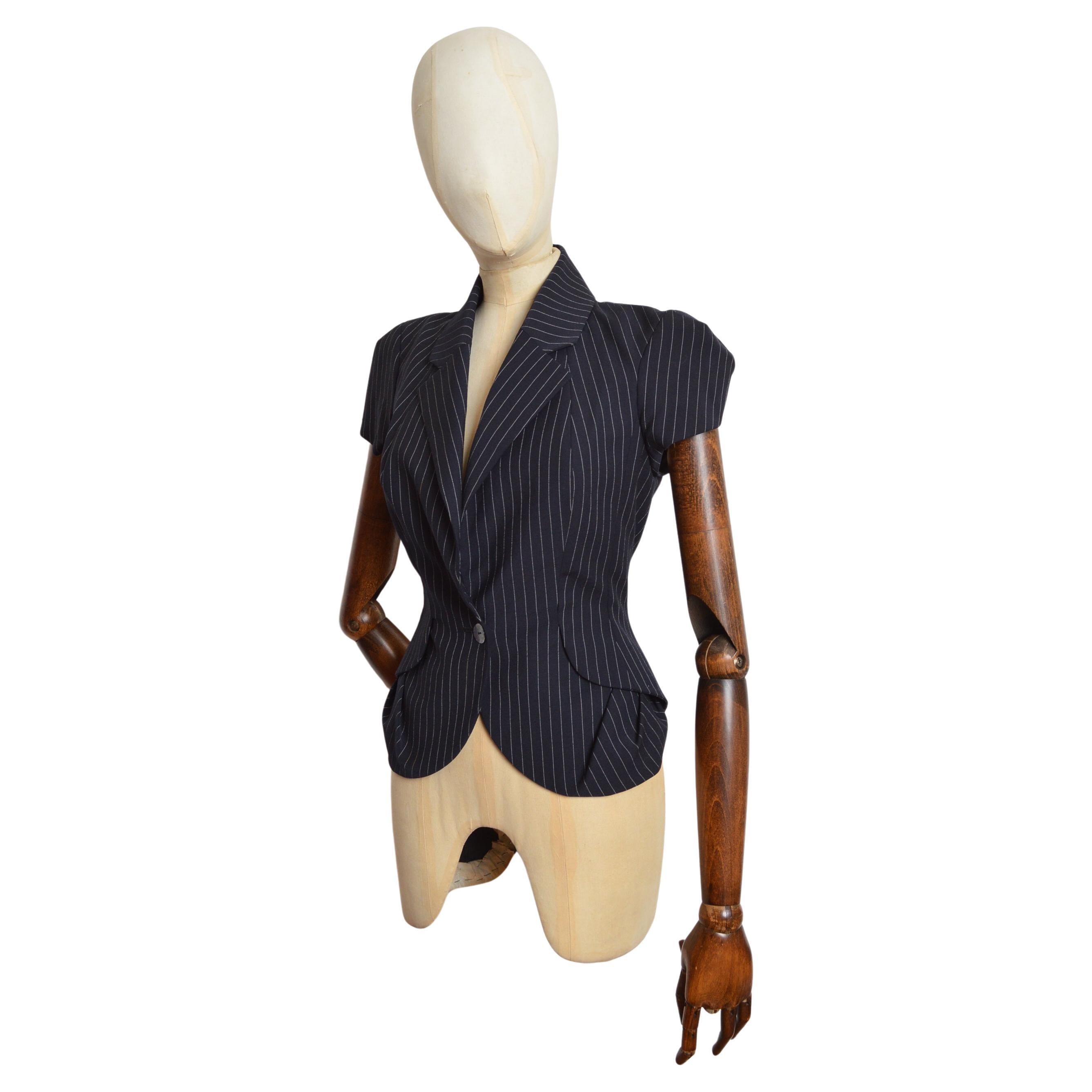 Spring 1999 John Galliano tailored pinstriped short sleeve fitted Blazer Jacket For Sale